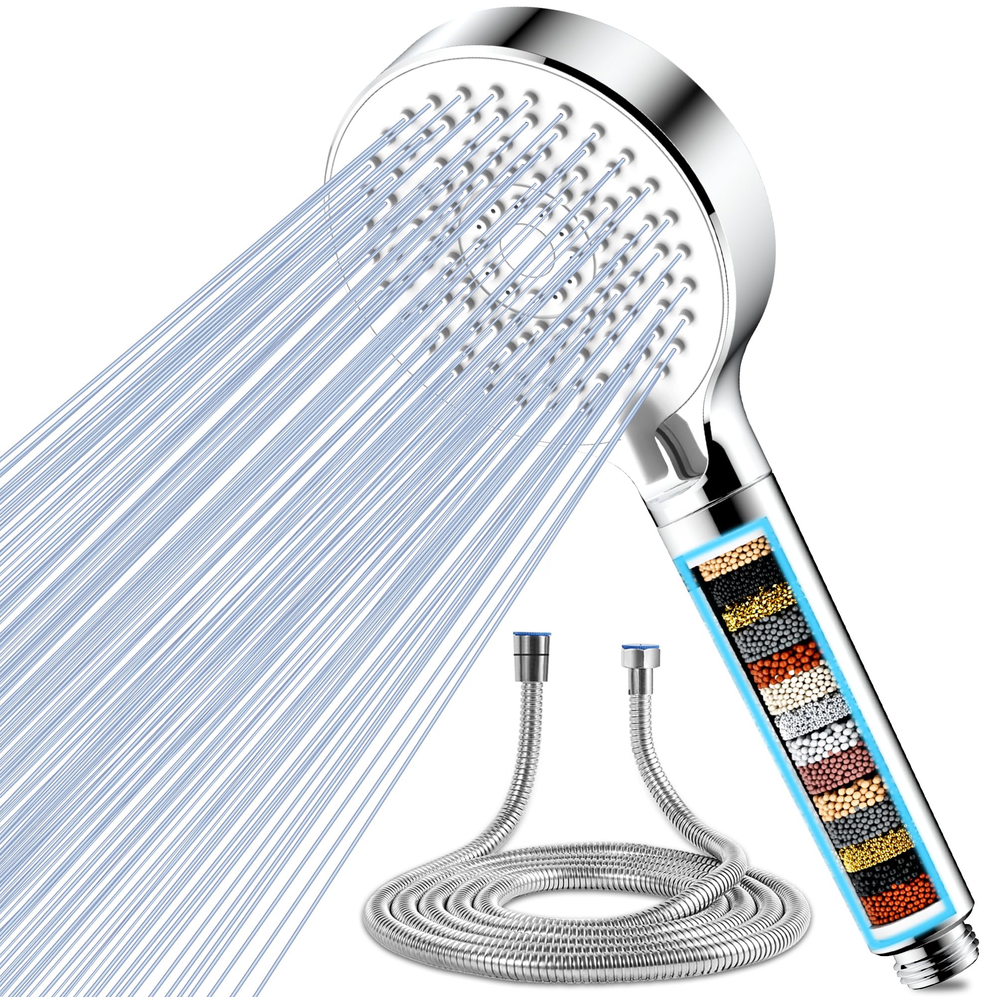 Magichome Duschkopf mit Filter in 20 Schichten, Handbrause 5 Strahlarten Hochdruck Sparduschkopf mit Schlauch Duschkopf Wassersparend für Hartes Wasser,Rest-Chlor,Schwermetall