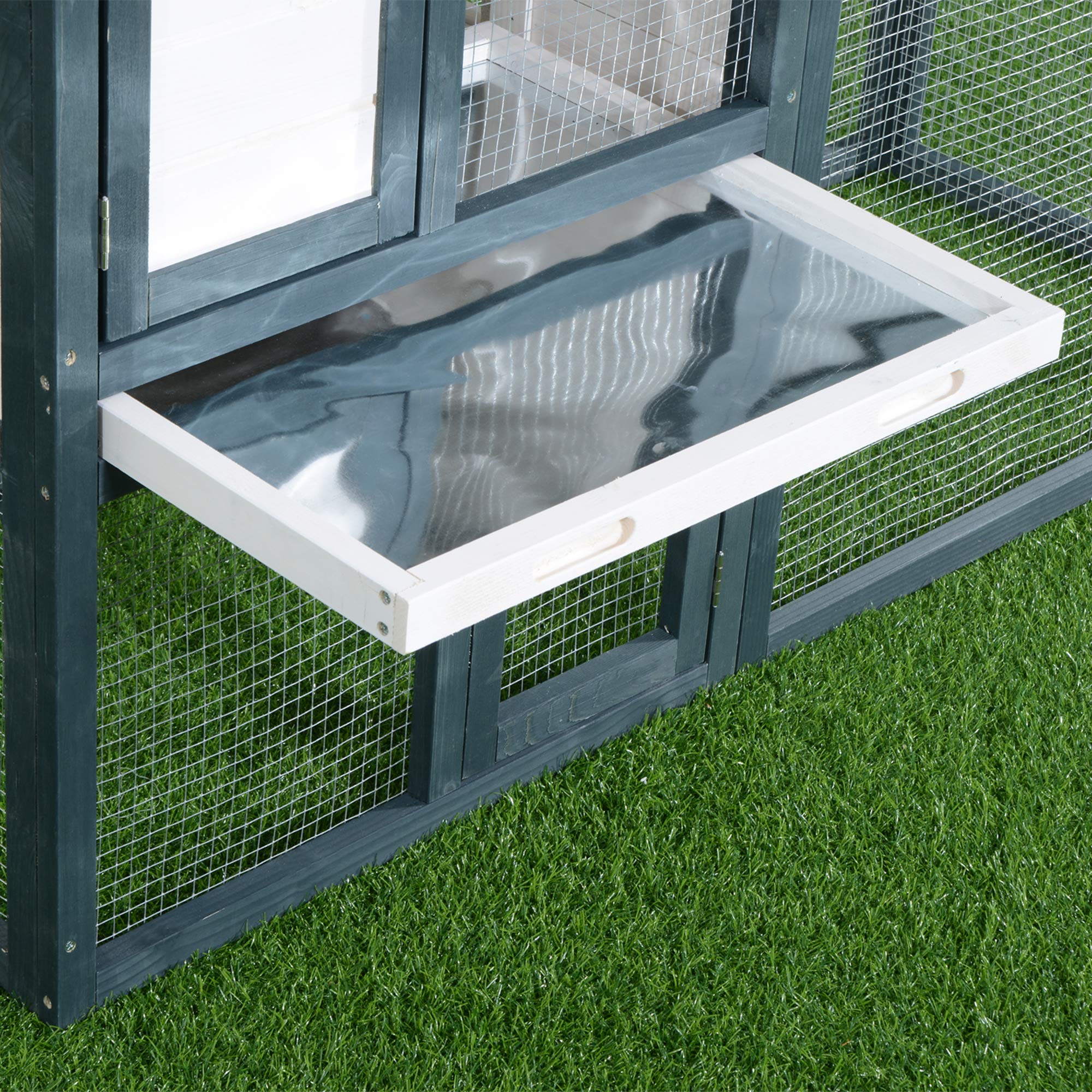 PawHut Gabbia per Conigli Animali in Lengo di Abete Doppia Porta 140 x 65 x 100cm Verde e Bianco