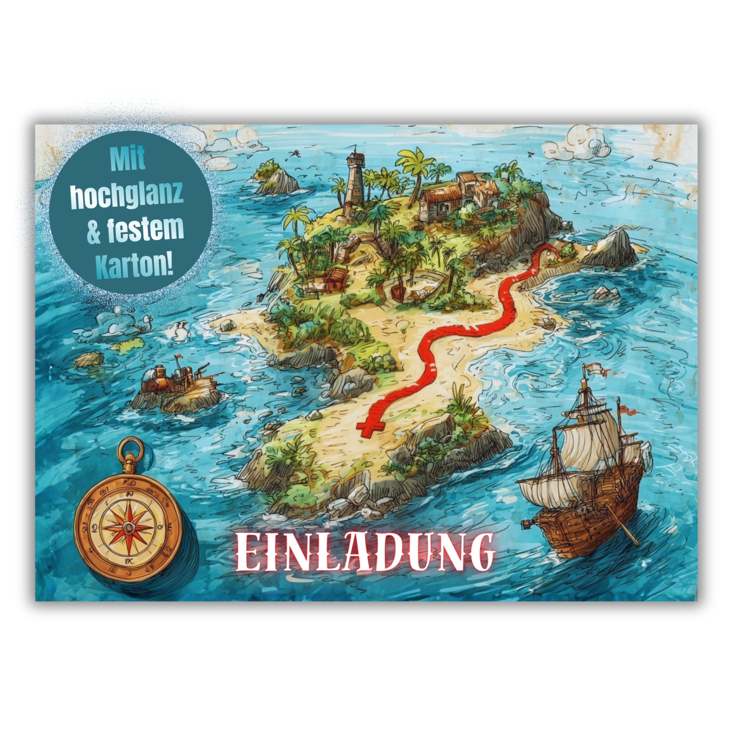 HIDEBLOOM Schatzkarte Einladungskarten Kindergeburtstag Junge und Mädchen - 12 Stück - DIN A6 (10,5 cm x 14,8 cm) - Pirat Geburtstagseinladungen - Piraten Einladungskarten Schatzsuche