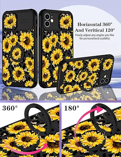 Miniatura 4 de Goocrux Funda 2 en 1 para iPhone 11 con diseño floral de girasoles para mujeres y niñas, diseño único de flores con cubierta deslizante para cámara