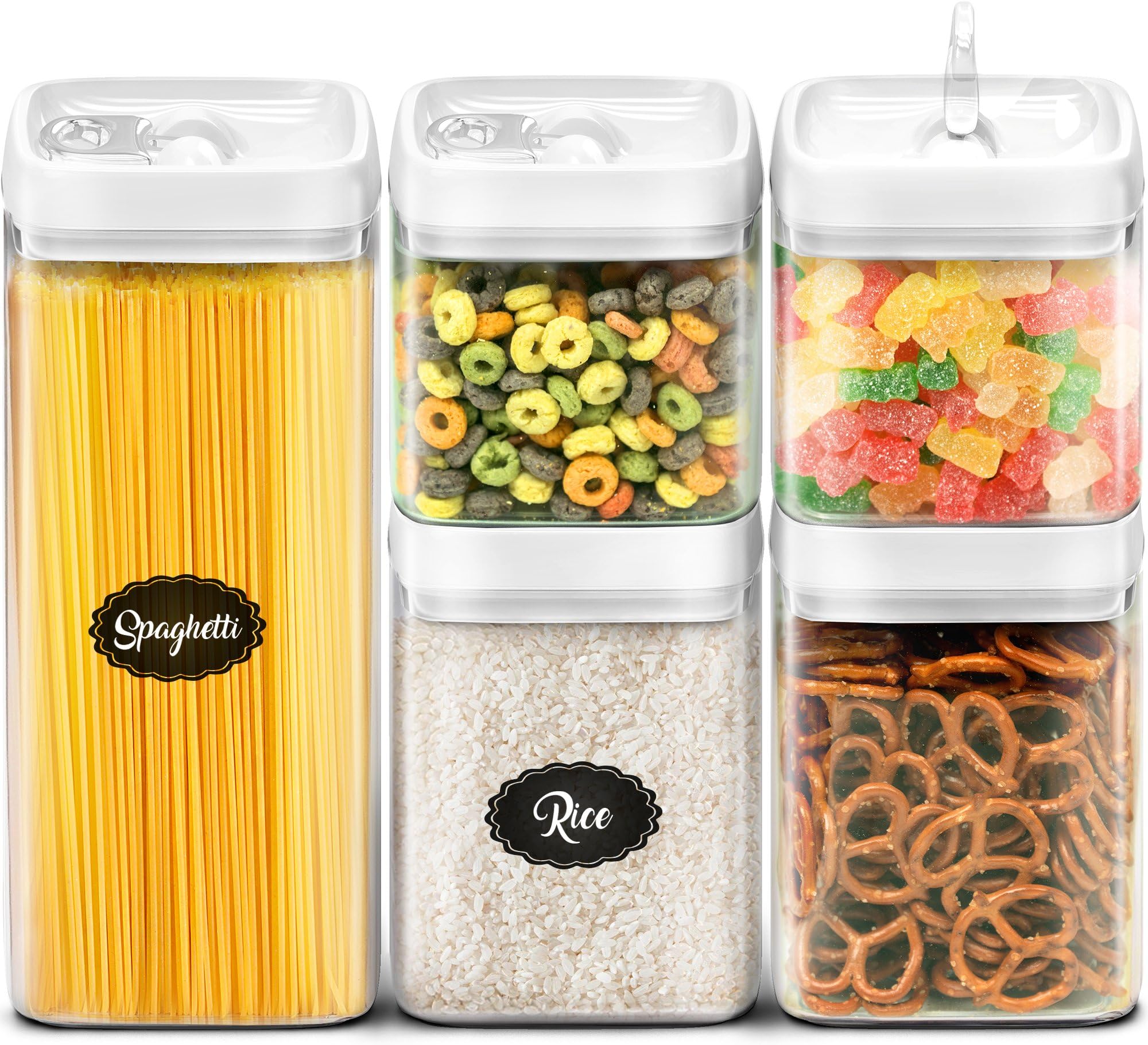 Airtight Storage Containers Set - Best Kitchen Dry Food Containers with Lids - Clear Plastic Food Storage Containers BPA Free - Cereal Storage Containers - 5 Piece Airtight Canister - Canister Set