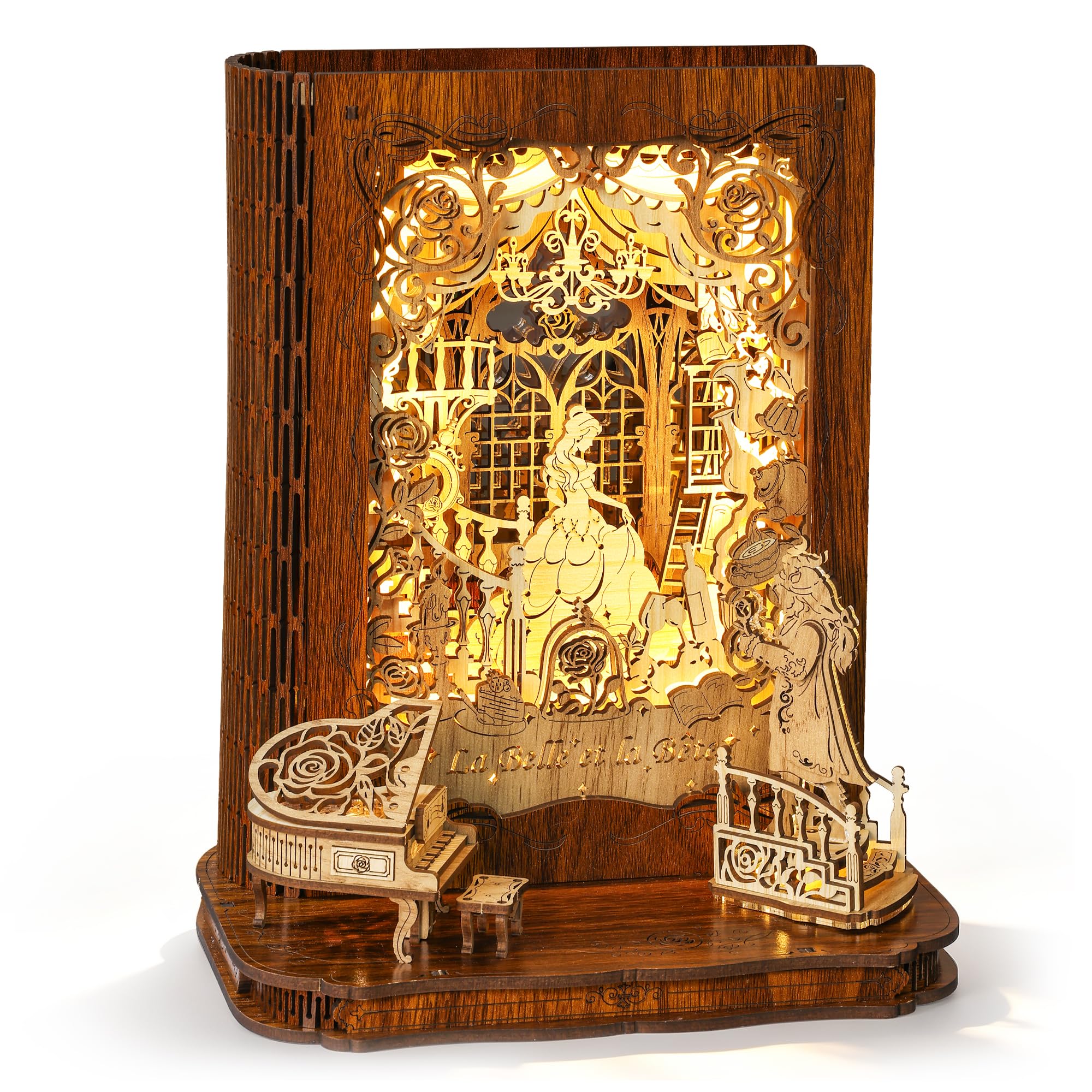 FUNPOLA La Belle et la Bête LED 3D Puzzle Nightlight – DIY Storybook Lamp – 3D Wooden Puzzle Gifts, Home Decor for Teens & Adults