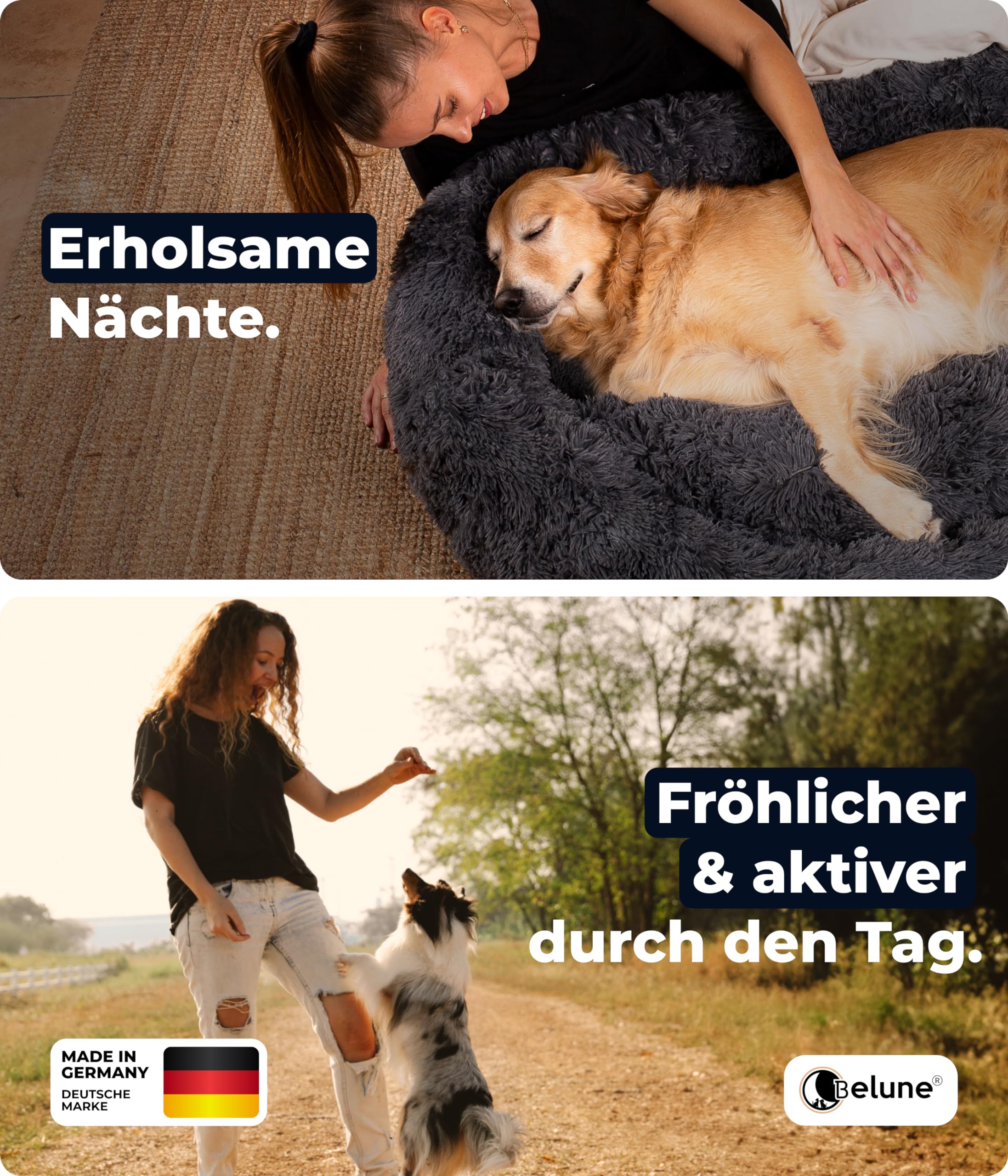 Belune® Hundebett [mit waschbarem Bezug] - Das Original - [M, 80cm, Dunkelgrau] Hundekorb, Katzenbett, Hundekörbchen, Dog Bed, Flauschiges Hundebett für große, mittelgroße & kleine Hunde