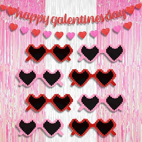 KatchOn, Cartel de feliz dĂa de los galentinos rojos con purpurina, 10 pies, pĂxeles de plástico para gafas de San ValentĂn, paquete de 8, KatchOn, Cartel de feliz dĂa de los galentinos rojos con purpurina, 10 pies, pĂxeles de plástico para gafas de San ValentĂn, paquete de 8,