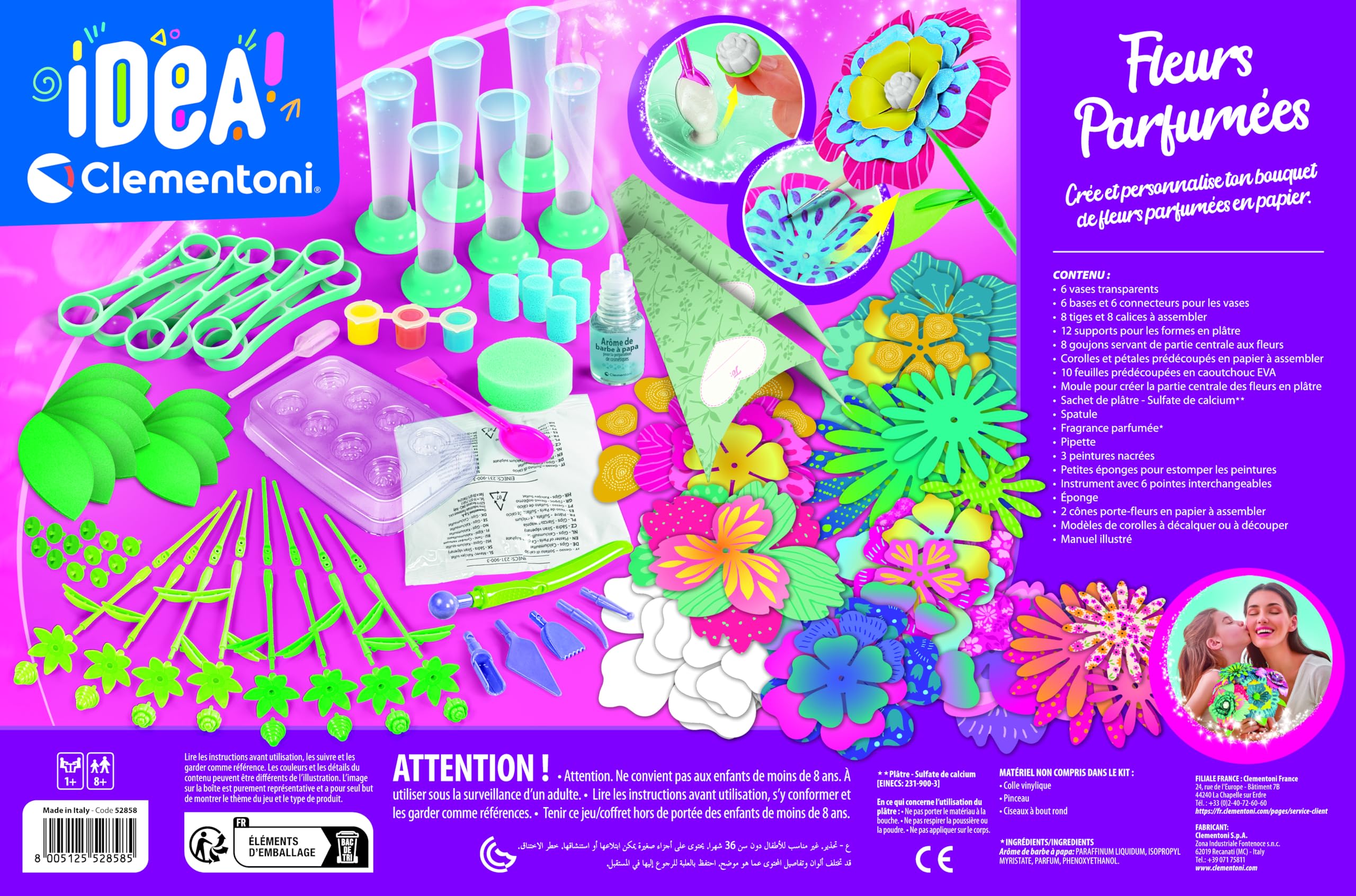 Clementoni - Coffret Kit créatif : Fleurs parfumées - 7 différentes Fleurs à créer - Inclus Outils + Parfums - Jeux Éducatif pour Enfant - Fabriqué en Italie - Dès 7 Ans