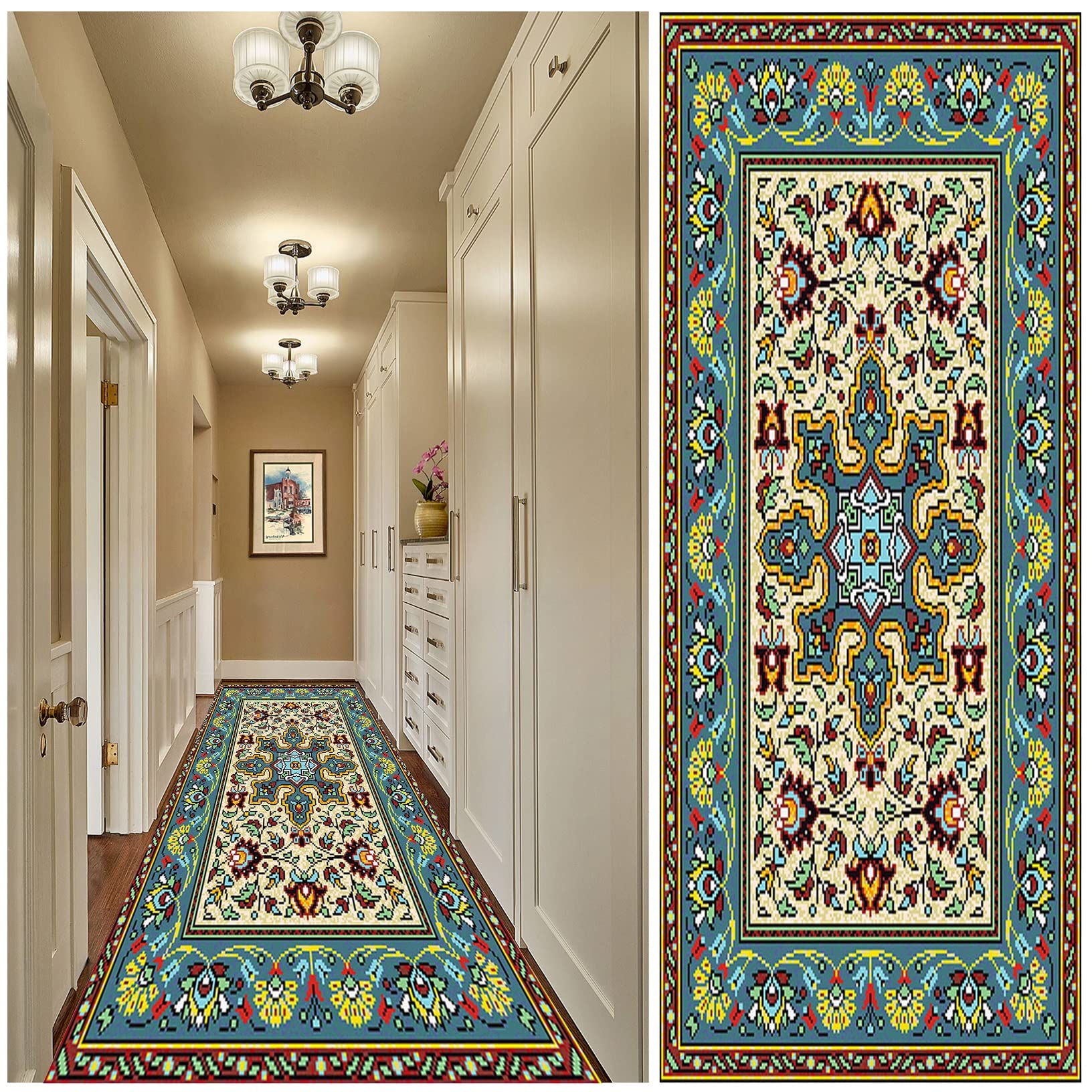 Alfombra de Pasillo 90x150cm Alfombra del Salón Antideslizante Lavable Superficie Suave para Pasillo Baño Grandes Cocina Pasaje, E