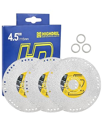 HIGHDRIL 4.5" Metal Diamond Cut Off Wheel 3-Pack for Rebar, Stainless Steel