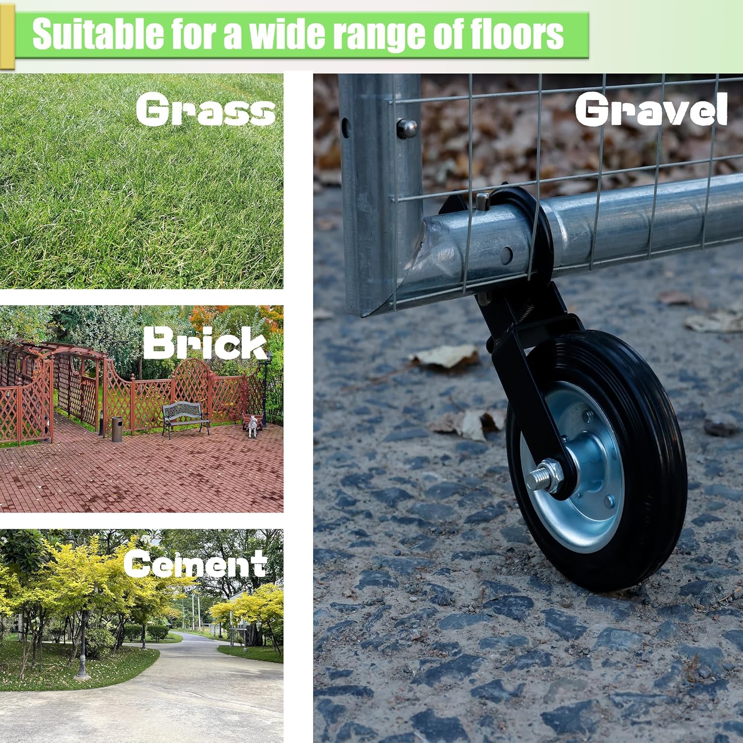 6" Heavy Duty Farm Gate Wheel - 500lb Capacity for 1-5/8" Thru 2" Metal Tube/Swing Gate, Solid Rubber Tire, Rust-Resistant Gate Support Wheel for Chain Link Fence, Black, 2 Pack