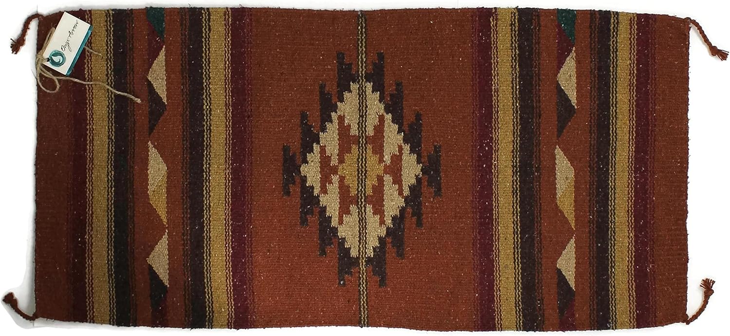Southwest Décor Area Rug - Large Boho Aztec Style Rug for Bedroom, Living Room,Outdoor Spaces - Modern Washable Carpet for Native Home Decor - (Center Diamond,Rust Brown) 40 x 20 inches