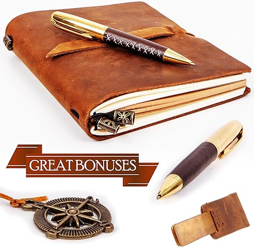 Miniatura 8 de Juego de diario de escritura encuadernado en cuero prémium: estilo antiguo auténtico y hecho a mano, papel forrado en W y páginas en blanco para