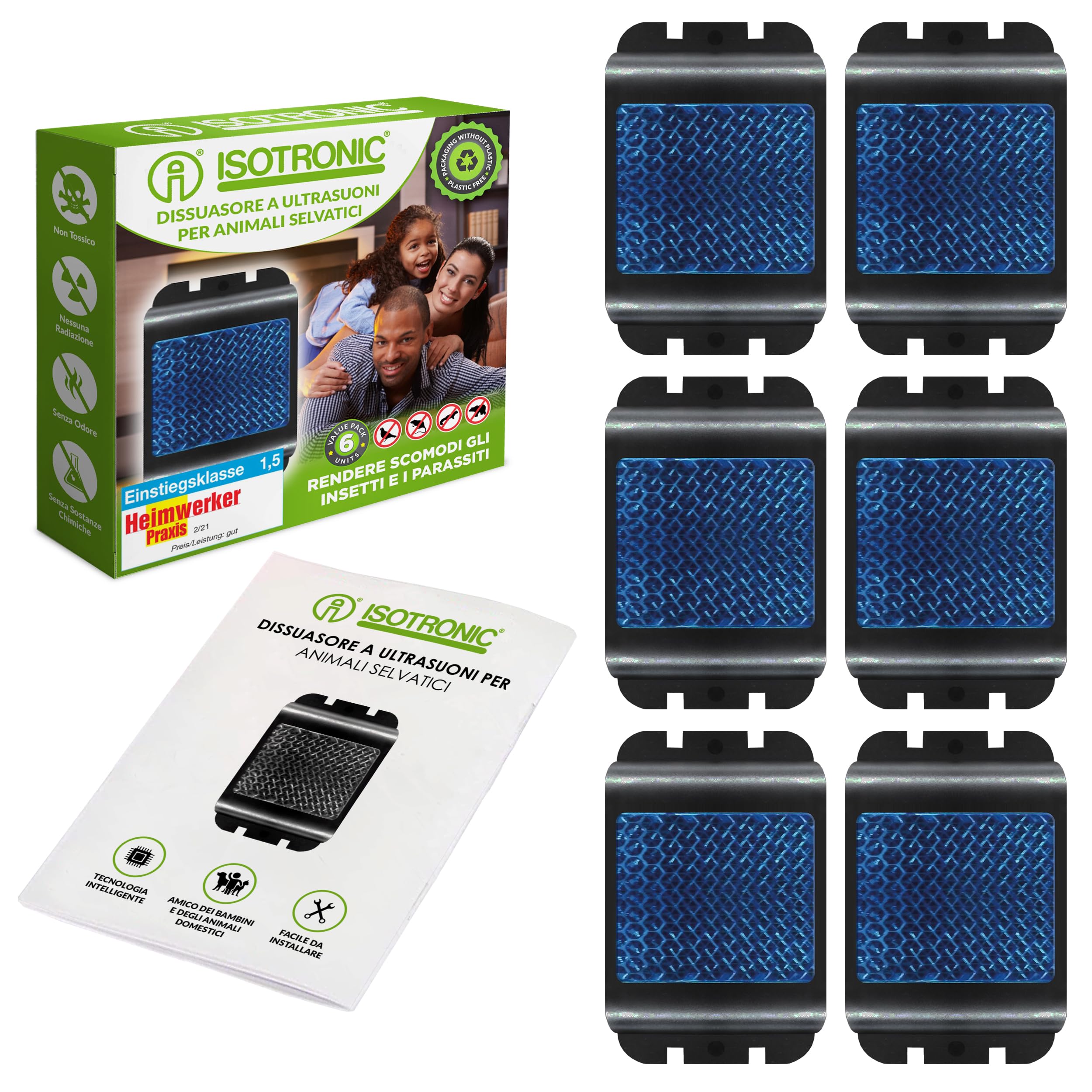 ISOTRONIC Repellente Solare Animali Selvatici LED Blu (6 Pezzi), Dissuasore per Procioni Cervi Volpi Cinghiali, Raggio d'azione 40m², Deterrente Efficace Esterno e Giardino Senza Veleni