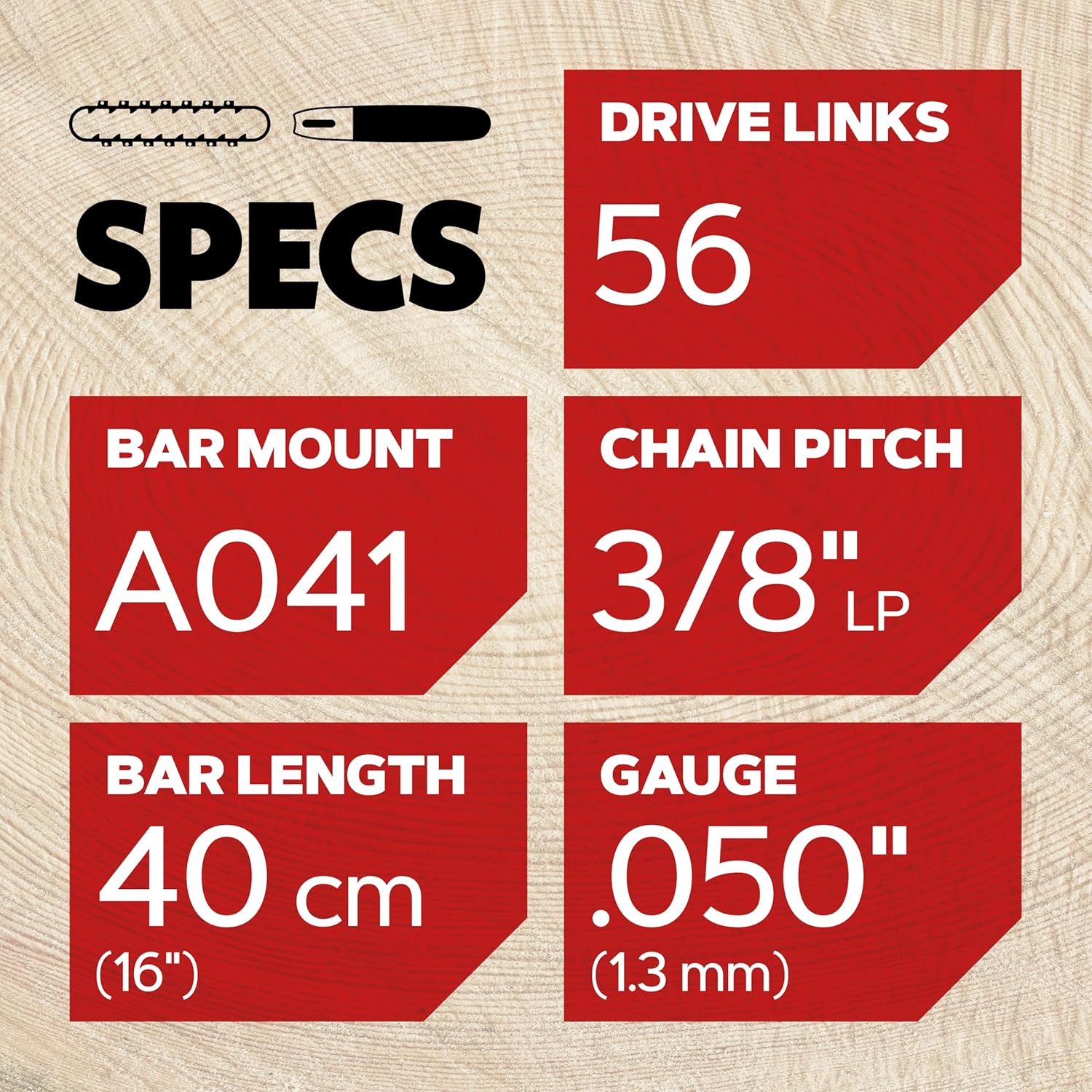 Detailed specifications for Oregon Chainsaw Bar and Chain