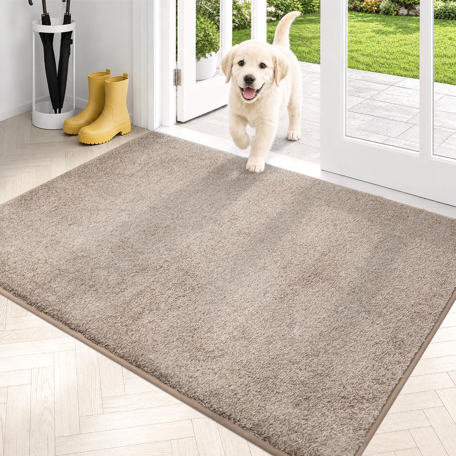 PURRUGS Dirt Trapping Door Mat 80 x 120 cm, Non-Slip Machine Washable Entrance Mat, Dog Doormat, Super Absorbent Entry Rug for Front Door, Back Door, Muddy Shoes and Paws, Taupe