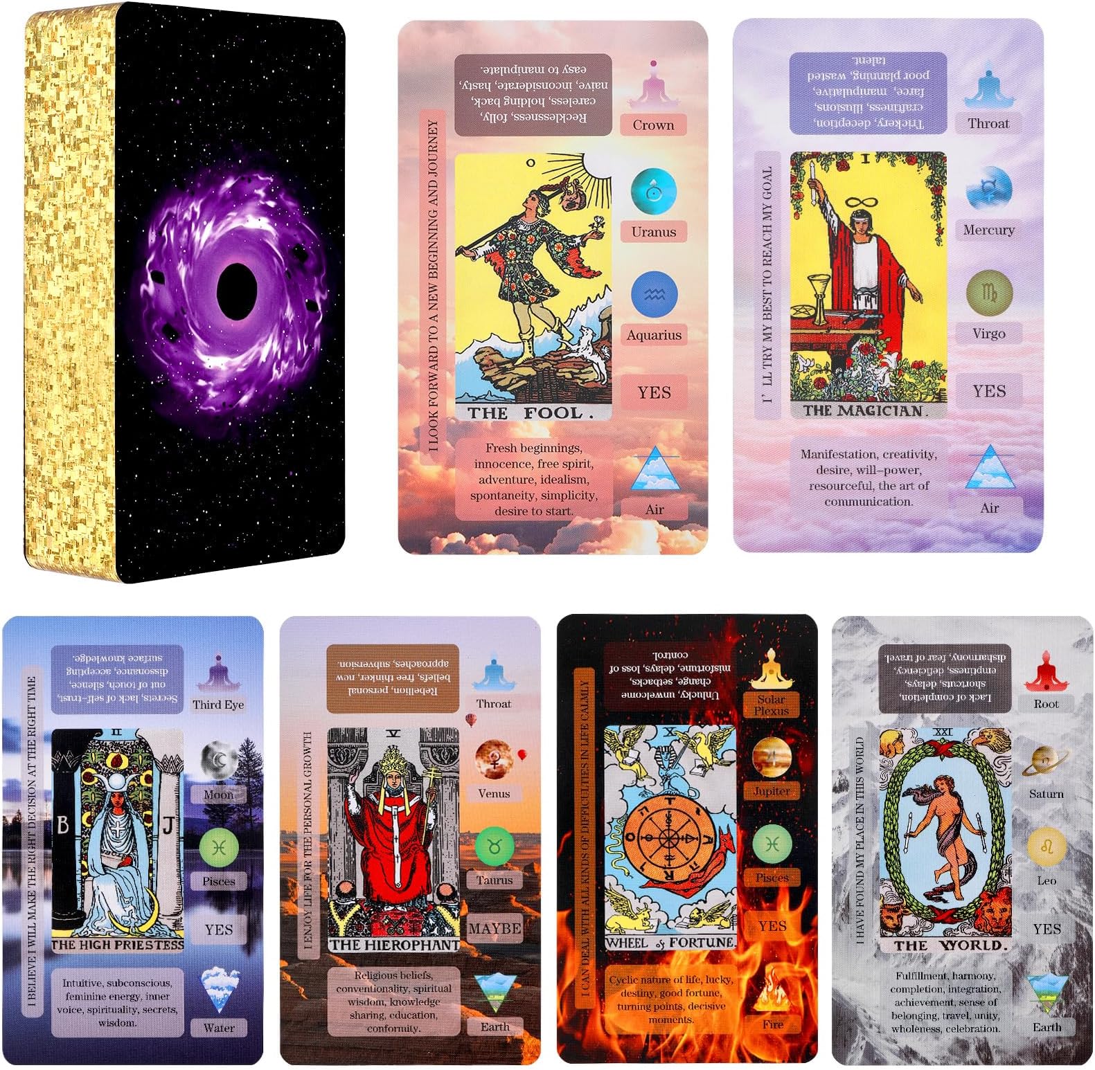 XSYLOHXL Tarot Cards with Meanings on Them for Beginners Classic Learning Training Tarot Deck Set with Message for Reading