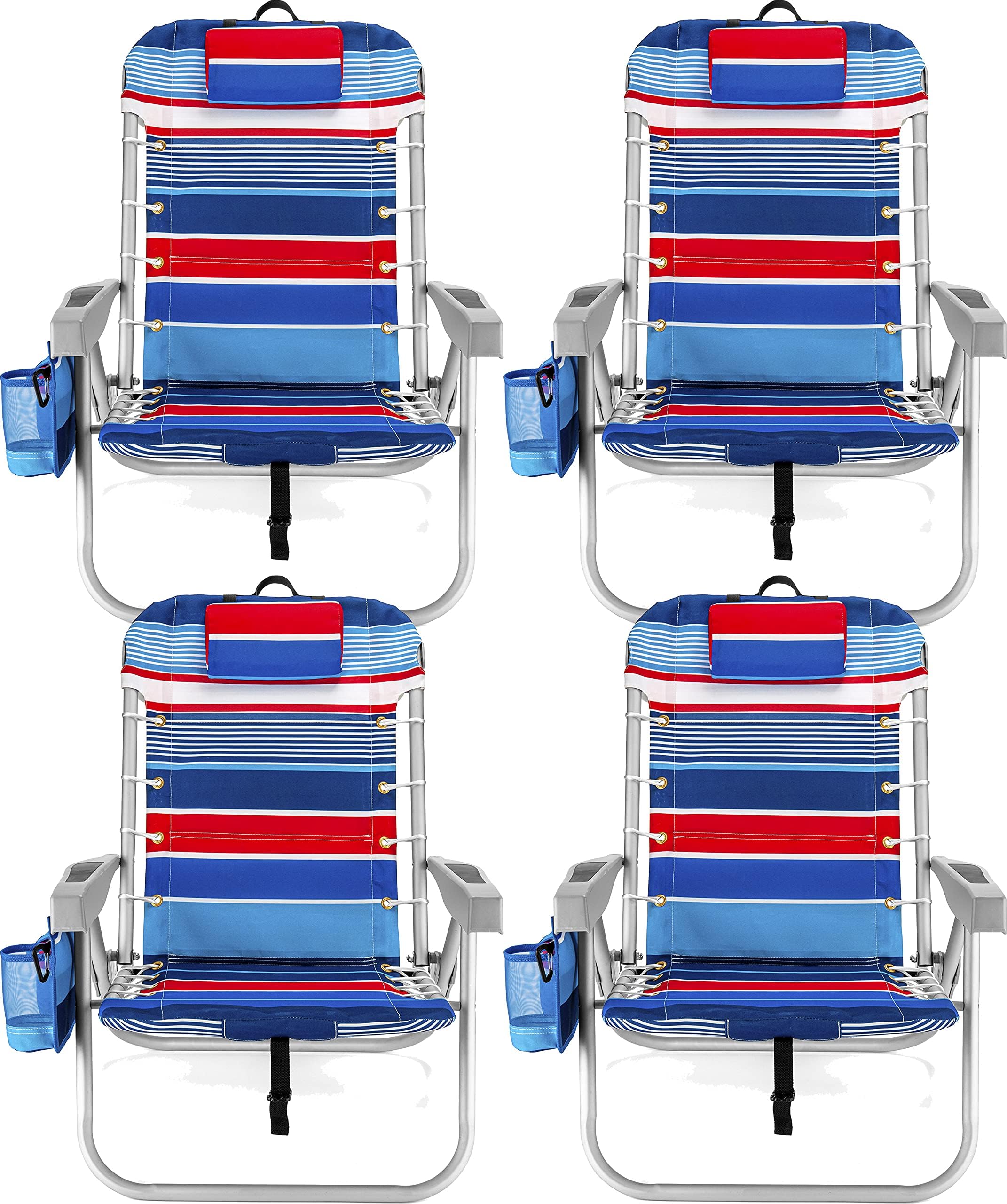Homevative Folding Backpack Beach Chair with 5 Positions, Towel bar, Cooler Pouch, Storage Pouch, Cup Holder and Phone Holder