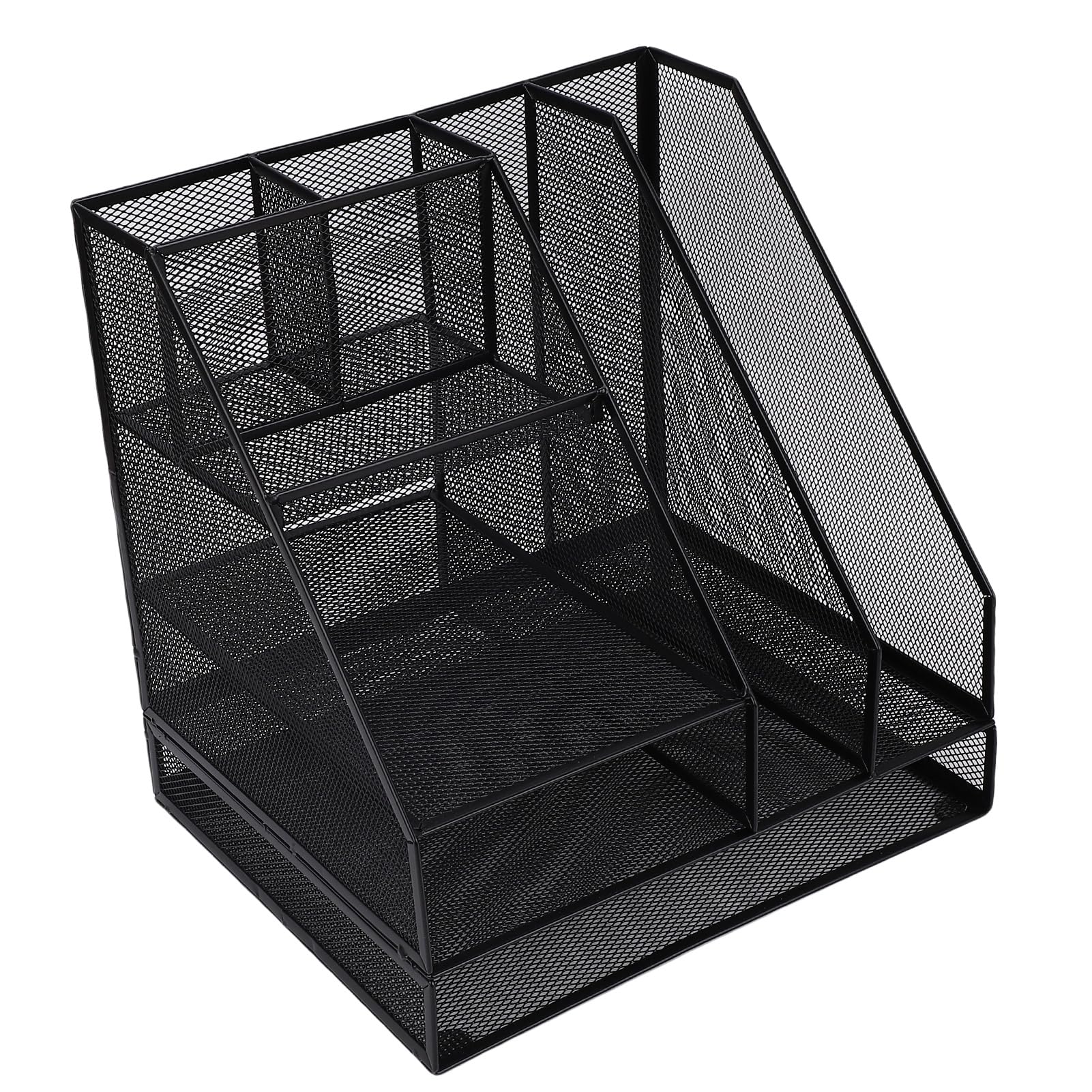 Mesh-Schreibtisch-Organizer, schwarz, verdickt, 2 Spalten, 4 Schichten, Stifthalter für Büro