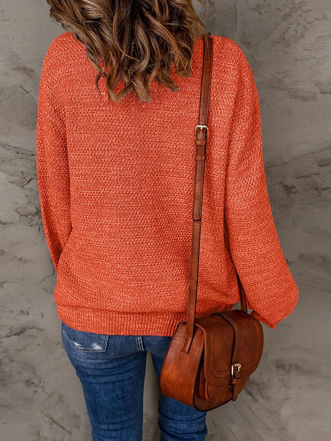 NIeyook Women's Oversized Sweaters Fall Winter Trendy Halloween Sweaters for Women 2025 Long Sleeve Crew Neck Pullover Sweater Casual Heathered Knit Jumper Tops Orange Red - Image 3