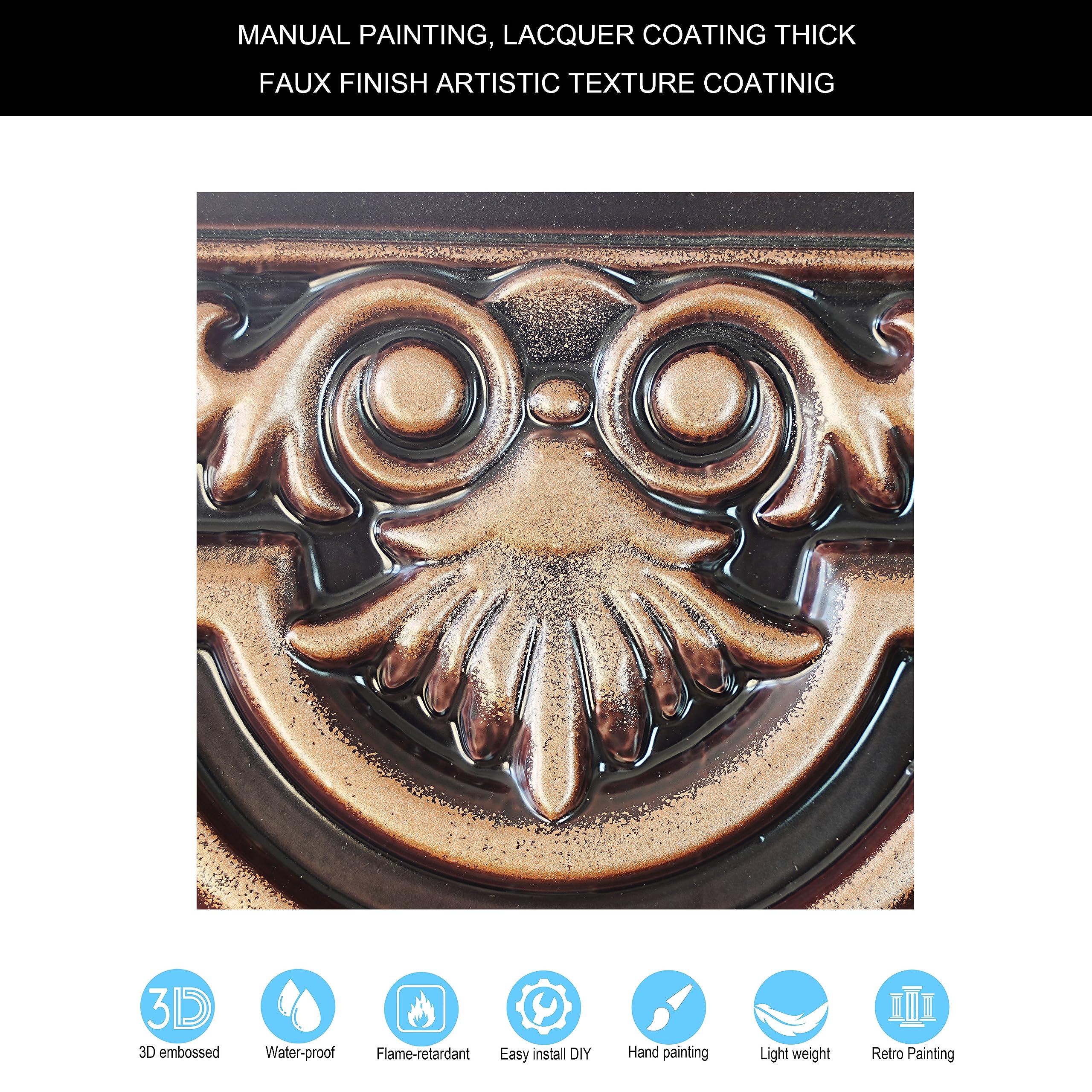 Azulejos de techo de hojalata clavados，Azulejos de techo de hojalata vintage，(PVC de 24"x24")，PL16 cobre tradicional 10piezas