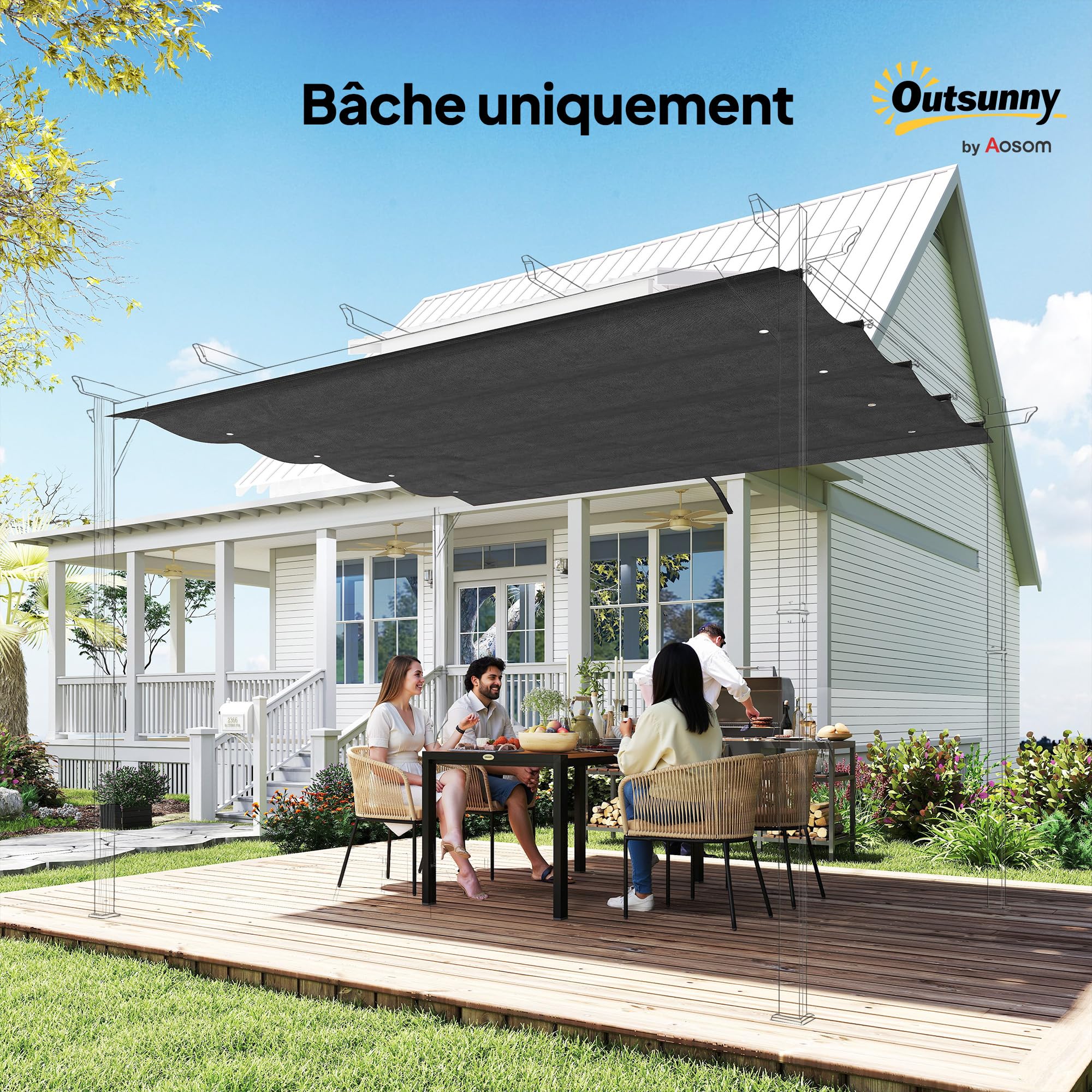 Outsunny Toile de Toit de Rechange pour pergola Toile de Remplacement Protection Solaire Anti-UV 30+ 286 x 245 cm, pour pergola de 3 x 2 m, auvent Uniquement Gris foncé