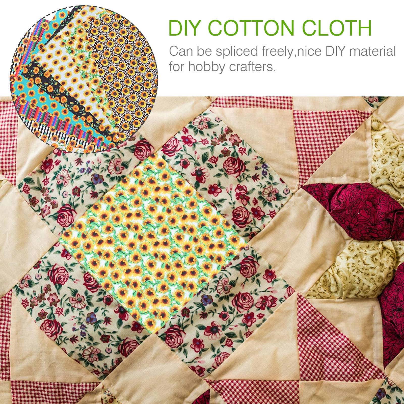 Tessuto Patchwork Cotone Girasole 10 Fogli per Cucito e Bricolage