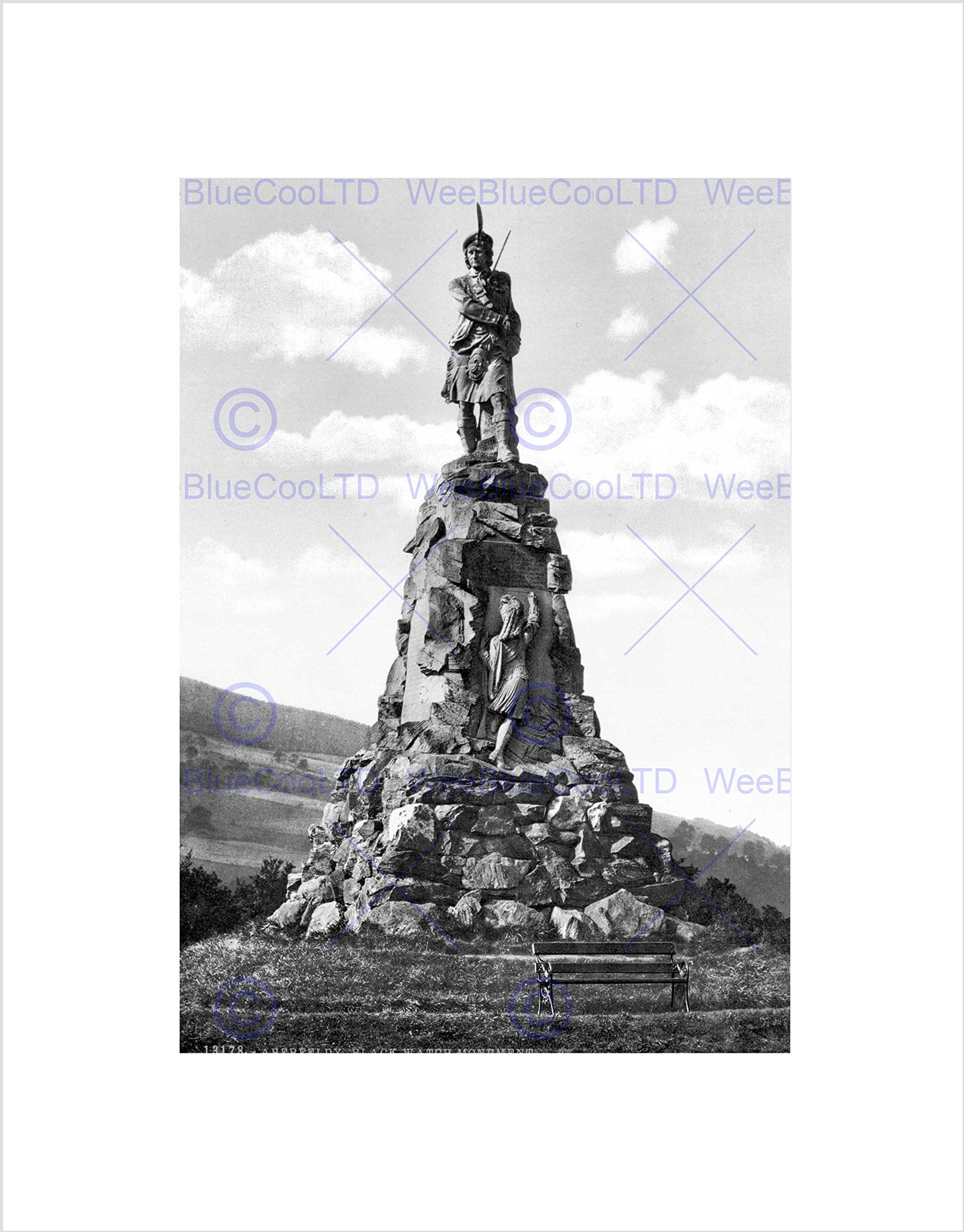 Wee Blue Coo Aberfeldy The Black Watch Monument Scotland Old BW Wall Art Print