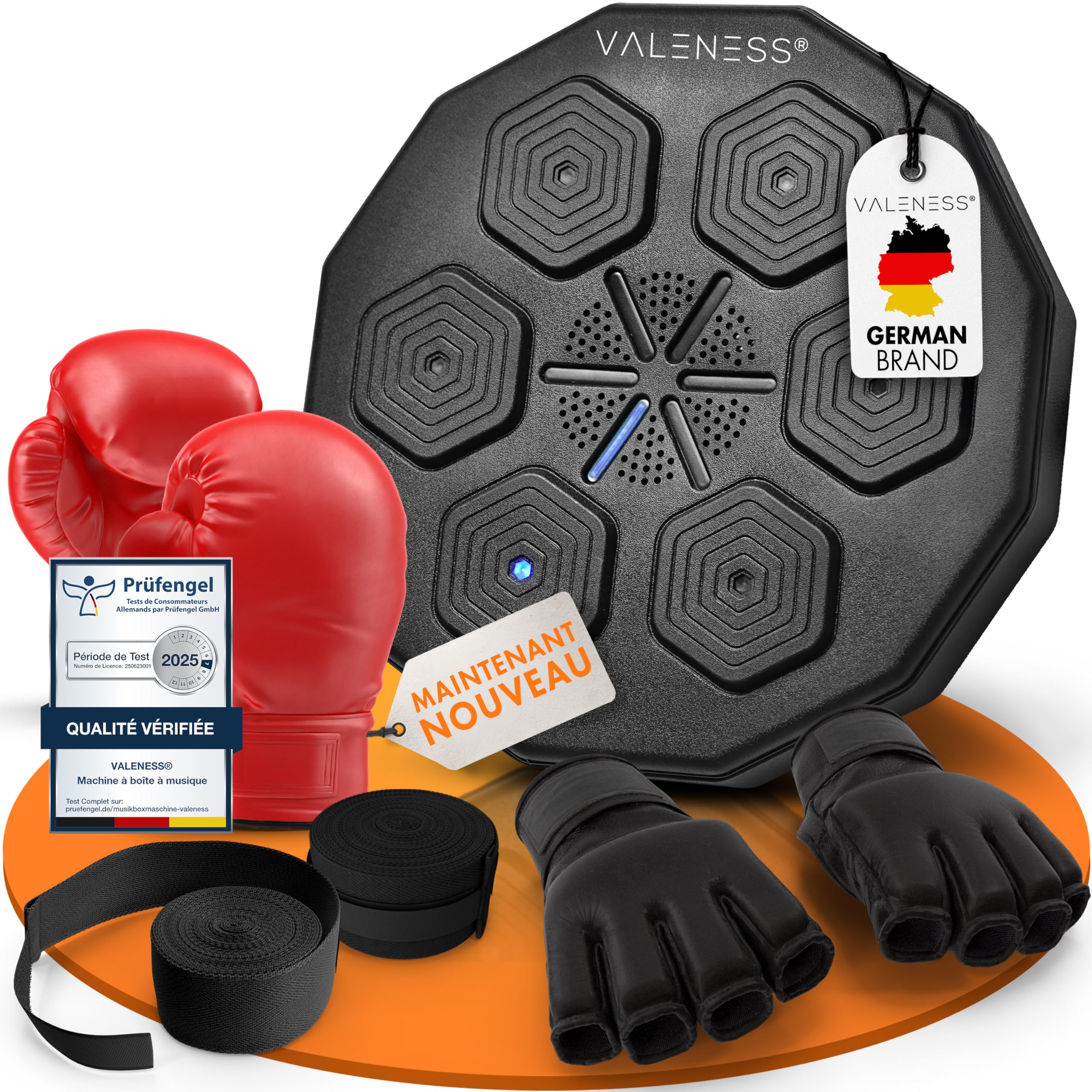 VALENESS® Machine de Boxe Musicale LED – Boxe Murale Intelligente avec Musique & Gants Inclus – Entraînement idéal à la Maison pour Enfants et Adultes VALENESS® Machine de Boxe Musicale LED – Boxe Murale Intelligente avec Musique & Gants Inclus – Entraînement idéal à la Maison pour Enfants et Adultes
