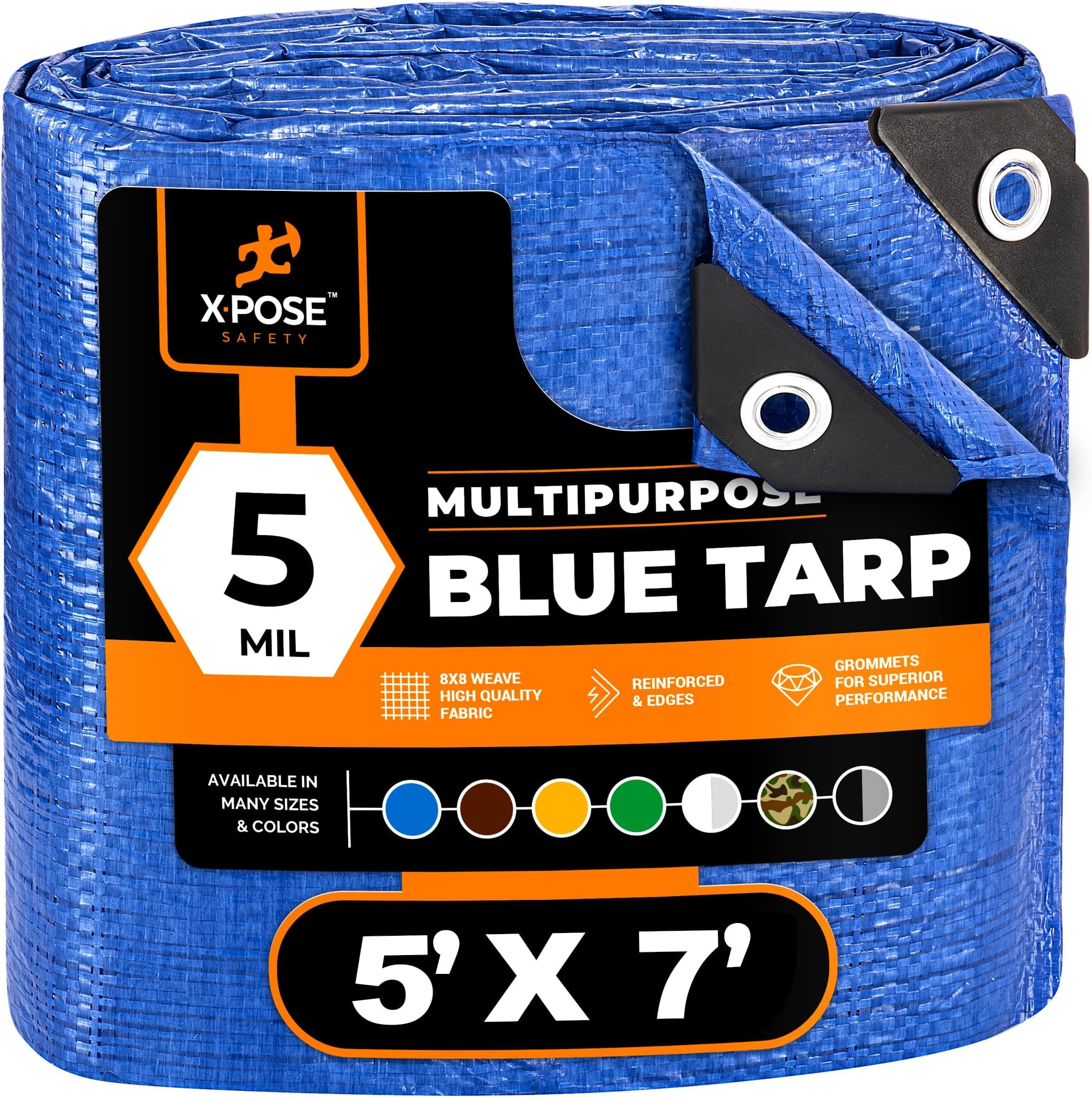 Better Blue Poly Tarp - 5' X 7' - Multipurpose Protective Cover, Lightweight, Durable, Waterproof, Weather Proof - 5 Mil Thick Polyethylene - by Xpose Safety
