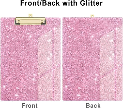 Miniatura 3 de Portapapeles acrílicos con purpurina decorativa estándar A4, tamaño de letra A4, 12.2 x 8.7 pulgadas, tableros de clip brillantes de moda con clip