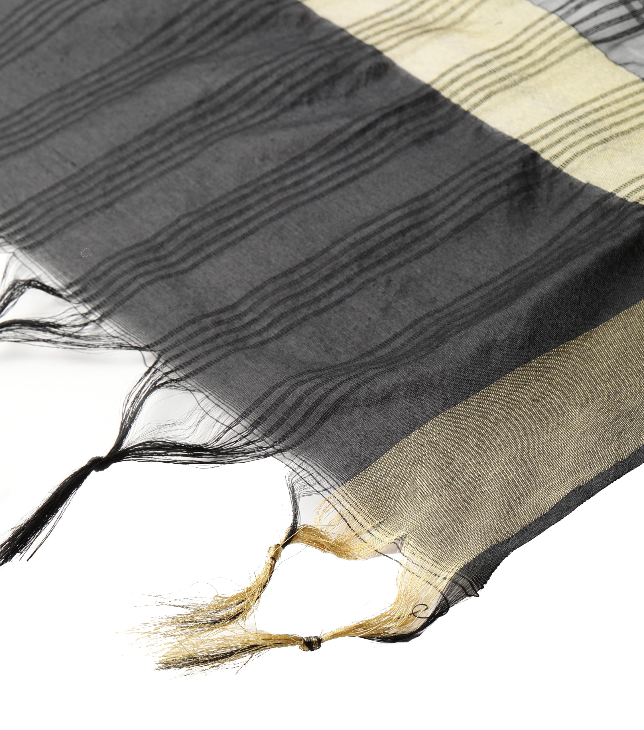 Weavers Villa Poly Silk Black Ethnic Woven Striped Dupatta For Men (2.20 Mtrs)