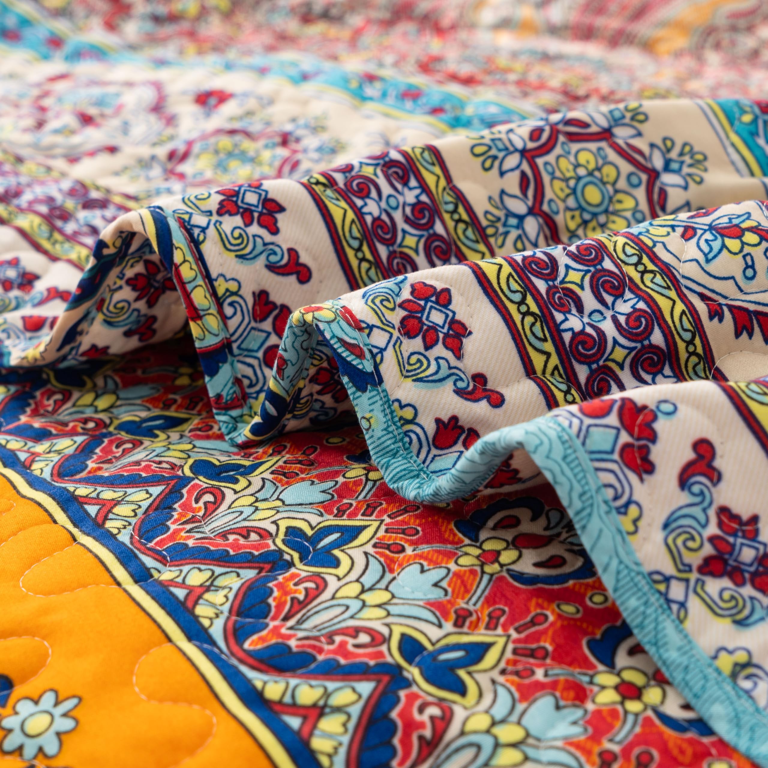 Set di biancheria da letto bohémien, per letto matrimoniale, 3 pezzi, in morbida microfibra, leggero, colorato, con copriletto a righe, esotico, giallo, arancione, bohémien, set di biancheria