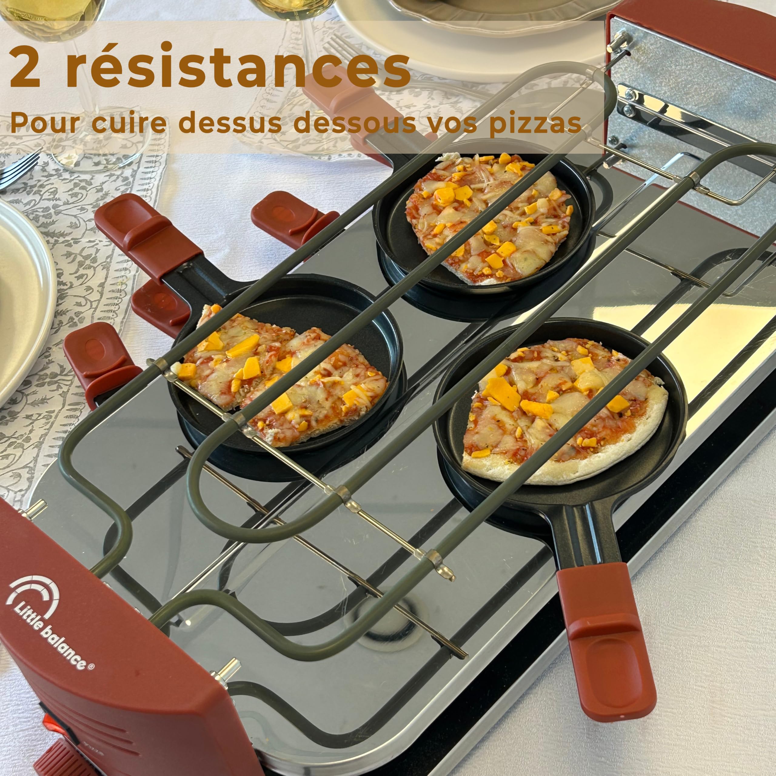 LITTLE BALANCE 8952 Fun Party 8, Appareil à Raclette, Multifonctions 3 en 1, Raclettes, Pizzas et Crêpes, 3 zones de cuisson, Jusqu'à 8 personnes, Sans PFAS, 1600 W, Piment
