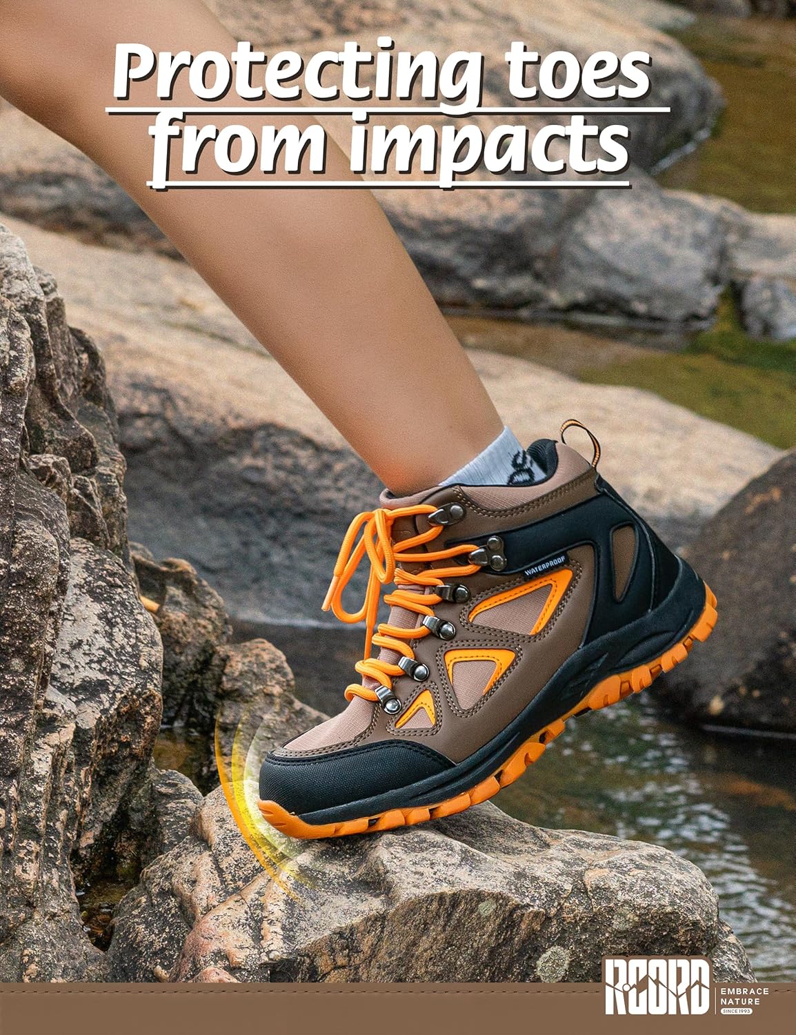 R CORD Kids Hiking Boots Waterproof Durable TPR Traction Outsole Anti-Skid Athletic Lace Up Hiking Shoes for Outdoor Adventure