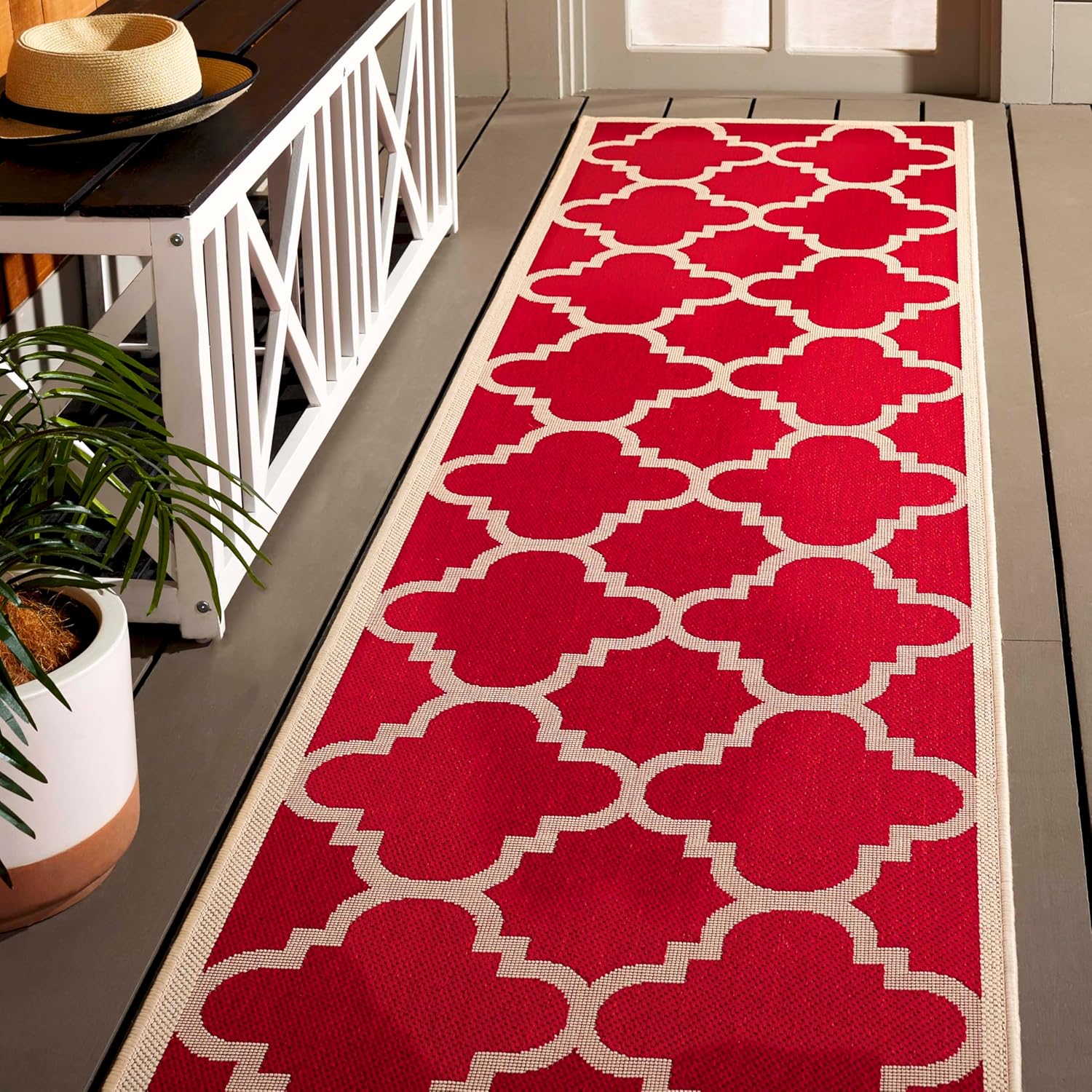 SAFAVIEH Washable Rug Outdoor Courtyard Collection - 2'3" x 10' Runner, Red, Non-Shedding & Easy Cleaning, Ideal for Patio, Entryway, Mudroom, Hallway, Kitchen (CY6243-248)