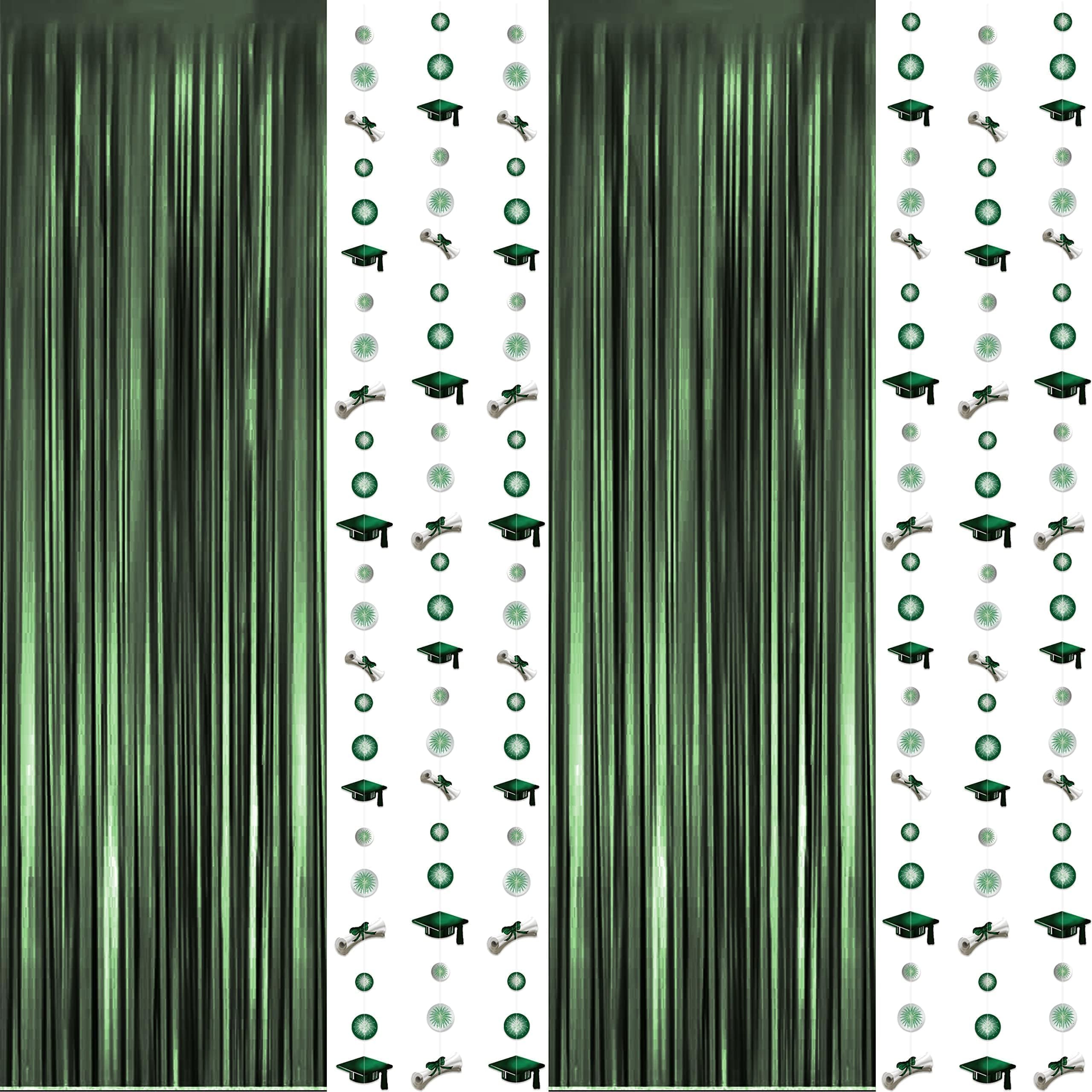 Cheerland Graduation Decorations Class of 2026 Green Tinsel Foil Fringe Curtain Backdrop Grad Cap Hanging Streamers Wall Garland for Home Classroom