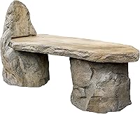 Athena Garden Basalt Stone 3-Piece Bench with Backrest - Rustic Cast Stone Outdoor Garden Patio Seating, Hand-Sculpted Boulder Look