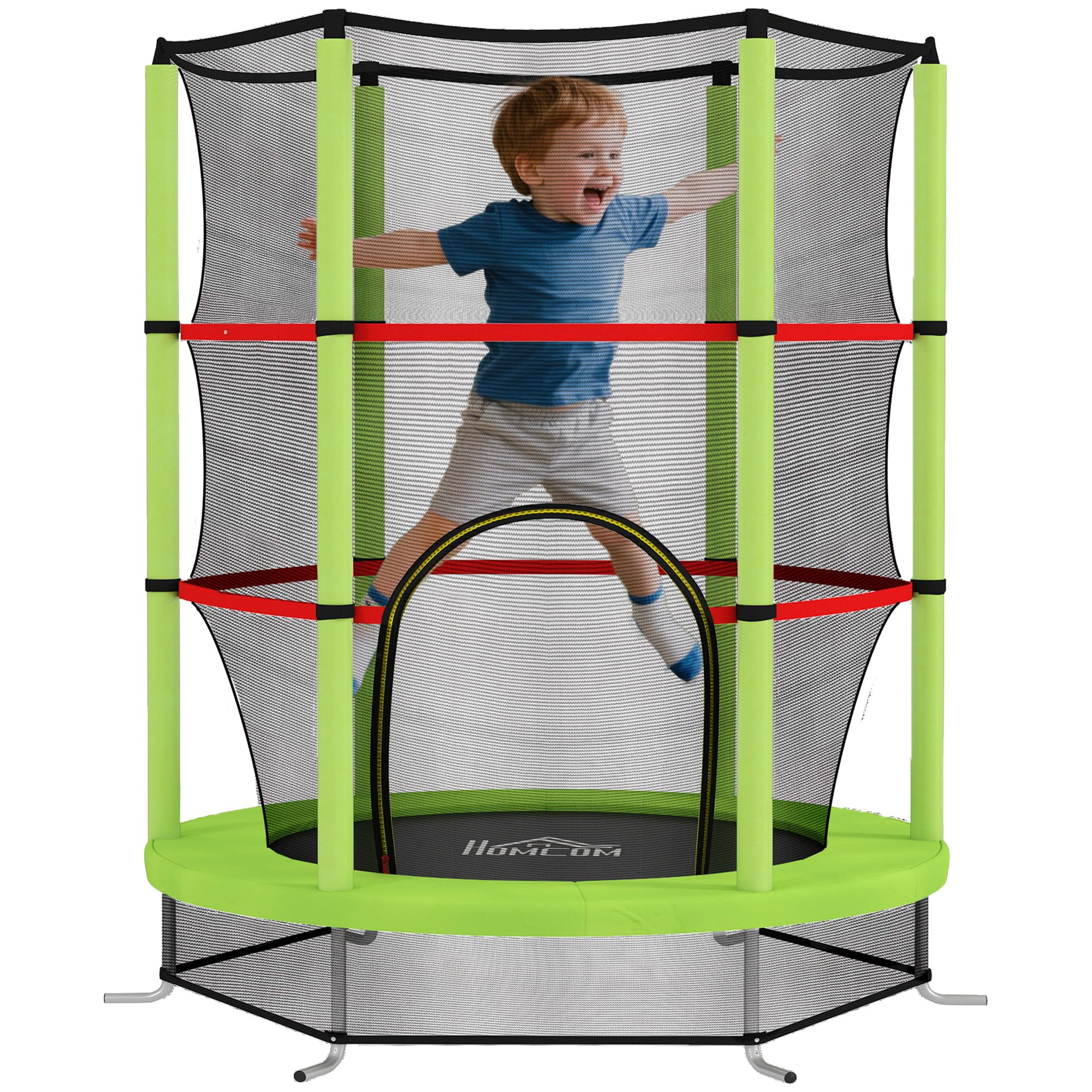 HOMCOM Cama Elástica Infantil Ø140x190 cm Trampolín para Niños de 3-​6 Años con Red de Seguridad Carga 45 kg para Interior Verde