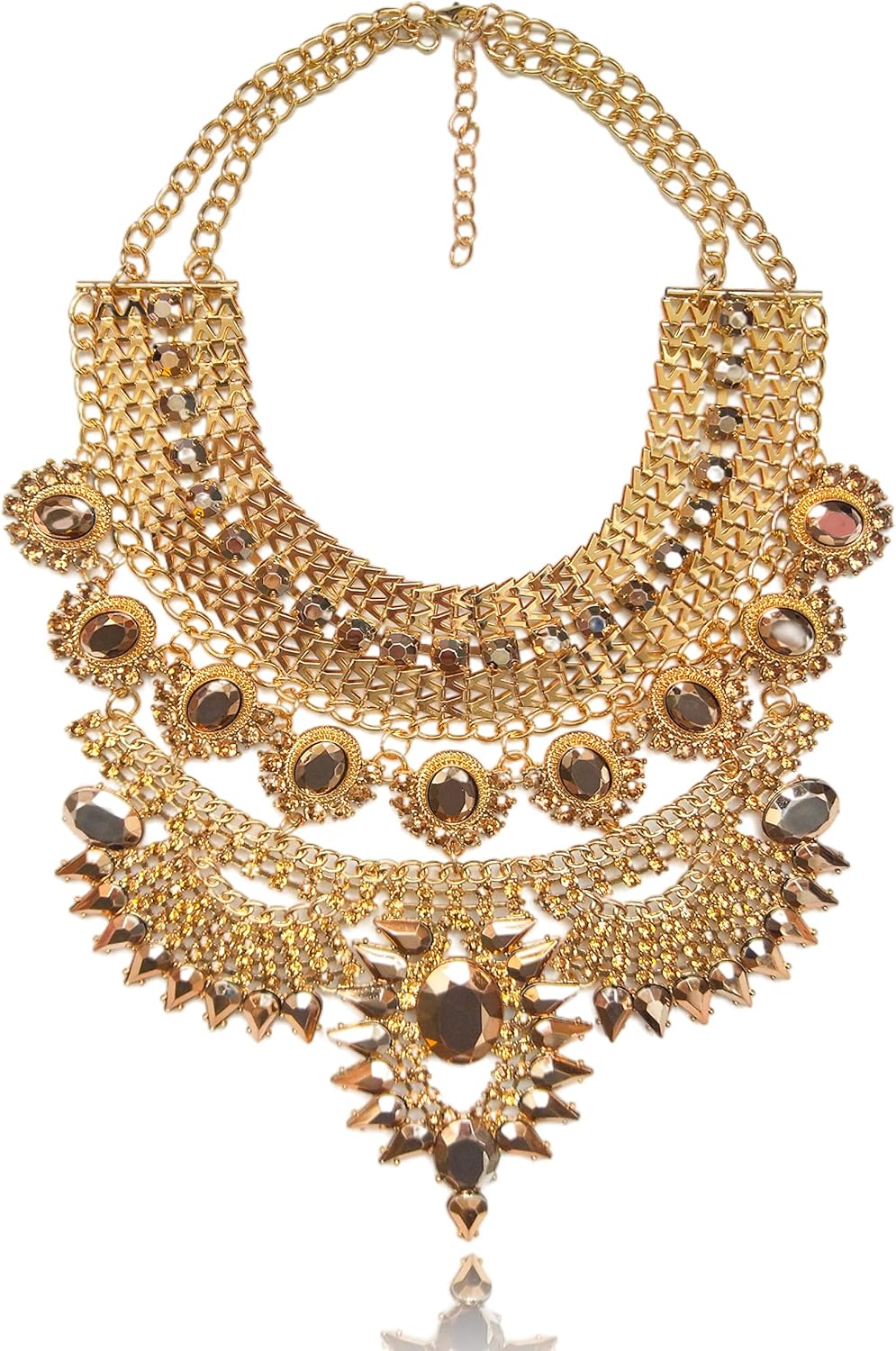 Chunky Gold Egyptian Statement Bib Necklace Costume Jewelry for Women, Mothers Day Gifts, Crystal Boho Tribal Choker Collar