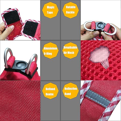 Miniatura 2 de Aiminto Juego de arnés y correa de mezclilla para perro, fácil de poner, malla transpirable, ligero, arnés chaleco reflectante  para perros medianos