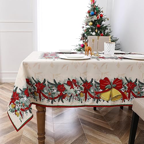 Miniatura 2 de Mantel decorativo con estampado de cintas navideñas, impermeable y resistente a las manchas, adecuado para vacaciones, comedor, fiestas (60 x 84