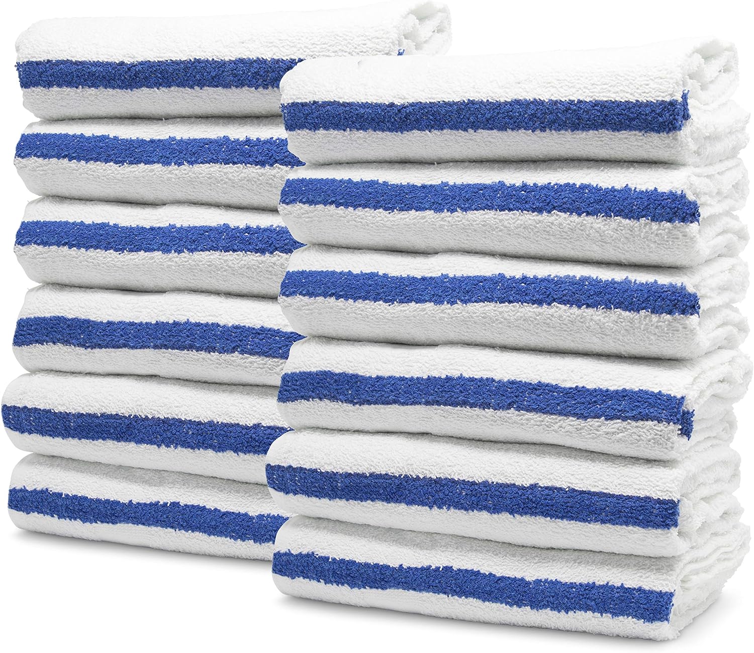 Pacific Linens, Thin Bulk Bath Towels Set Large - 22 x 44 Inch 100% Cotton - 6 LBS per Dozen Hotel Collection for Bathroom, Pool, Spa, Gym, Home (12 Blue Stripe)