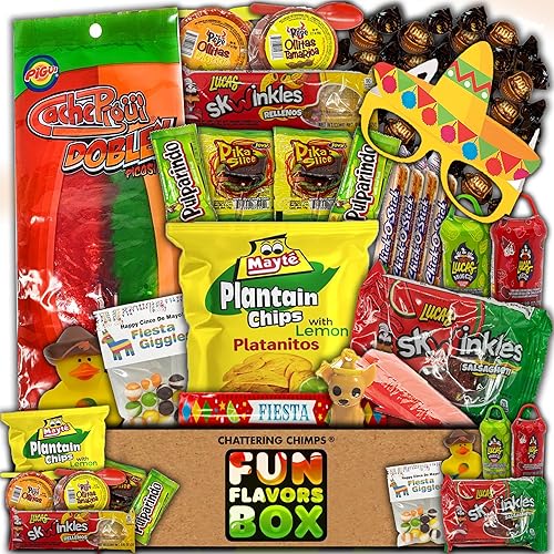 Paquete variado de bocadillos mexicanos del Cinco de Mayo, caja de regalo, auténticos aperitivos y golosinas mexicanas