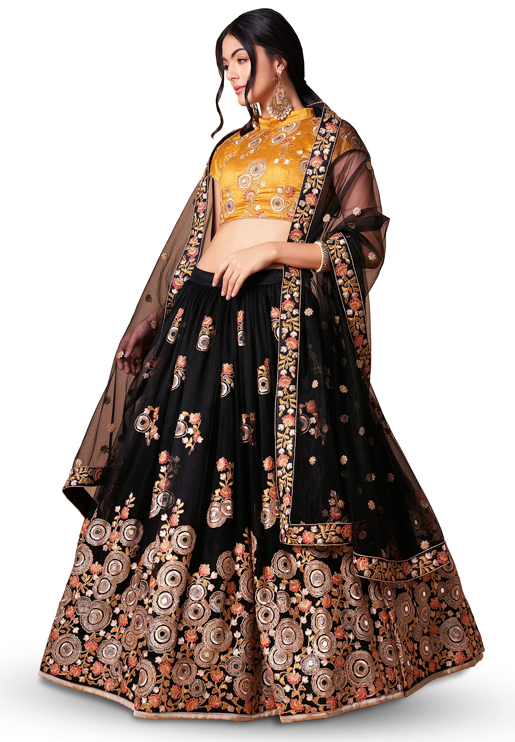 Zeel ClothingWomen's Net Embroidered Semi-Stitched Bridal New Lehenga Choli with Dupatta (7315-Peach-Green-Wedding-Latest-Lehenga; Free Size)