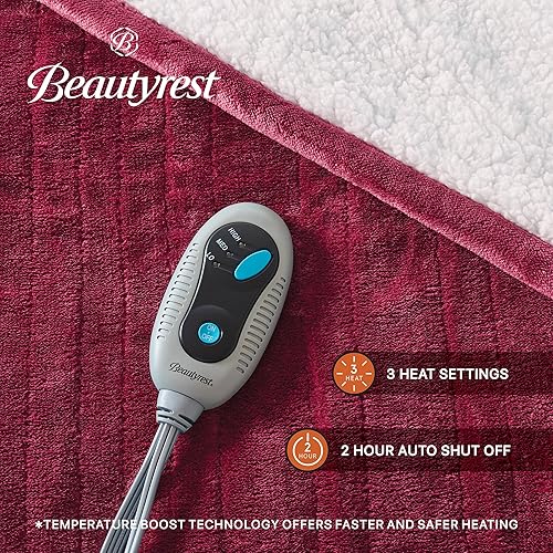 Vista 168 de Beautyrest - Manta Eléctrica Reversible de Felpa ultraligera - Manta Eléctrica, Regulador de Múltiples Niveles de Calor Acogedor Sofá Sala de Estar