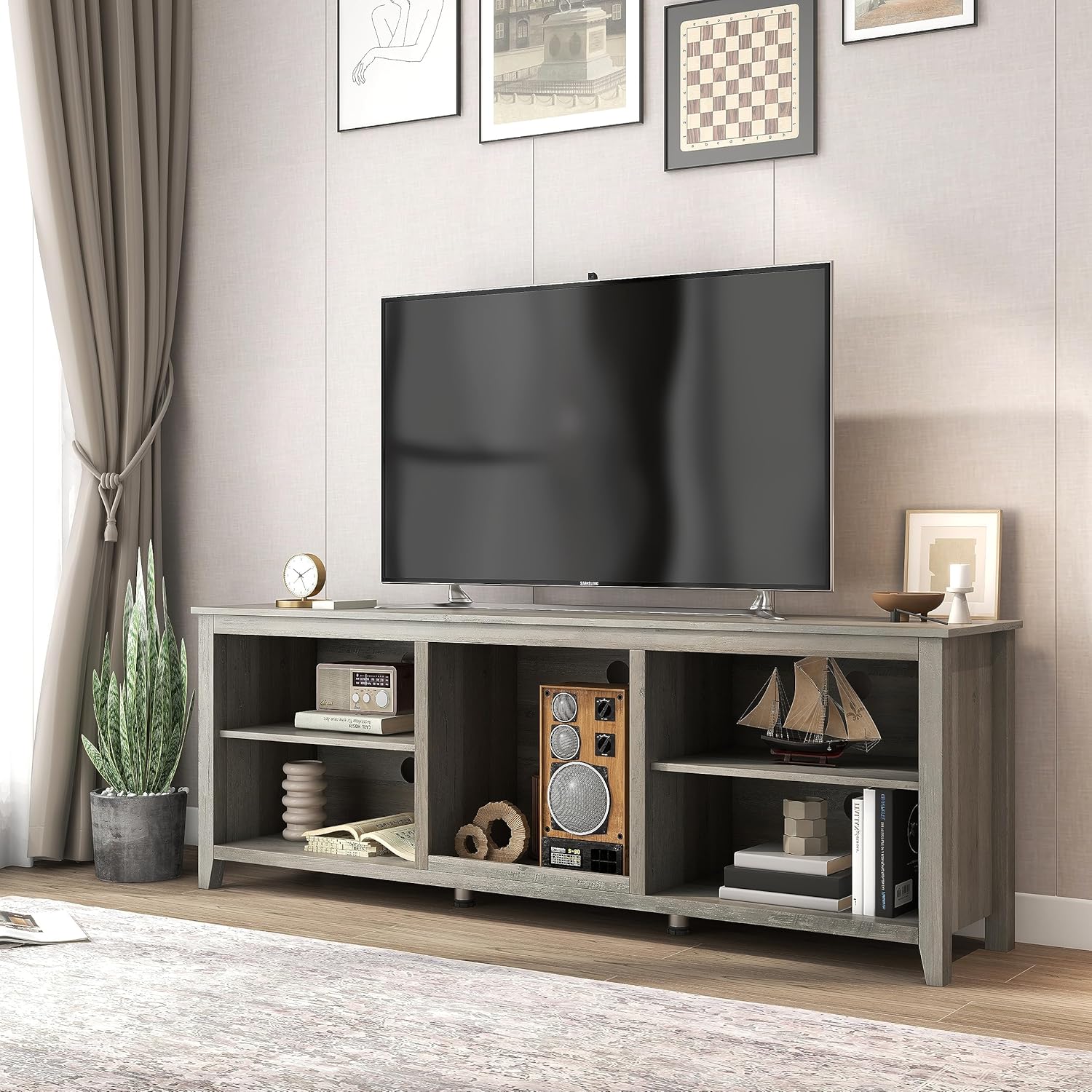 CreekT TV Stand for 80 Inch TV, Grey TV Stand for 75+ 75 70