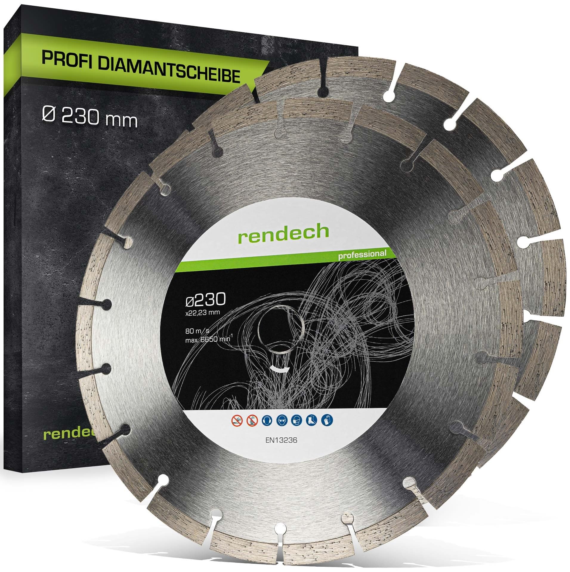 rendech® Profi Diamantscheibe mit 10mm Block-Segment | Ideal für Beton, Stein, Mauerwerk, Granit, Ziegel uvm. - Zubehör für Winkelschleifer mit hoher Schneidleistung