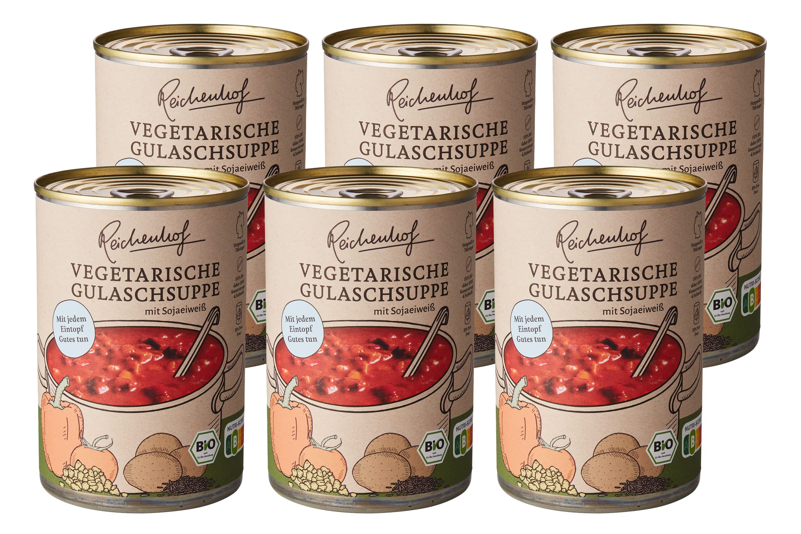 Reichenhof I Vegetarische Gulaschsuppe I 6er Pack Bio-Eintöpfe I (6x 400g)