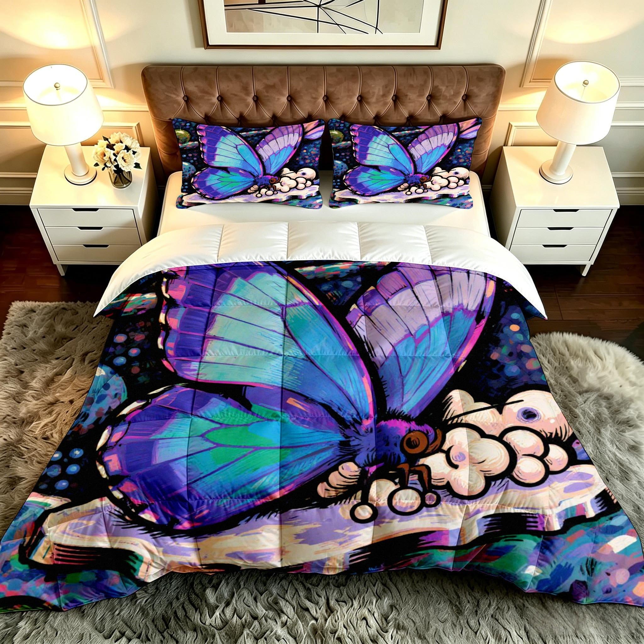 Edredón nórdico para sudoración nocturna colcha mariposa morada 240x260 cm transpirable