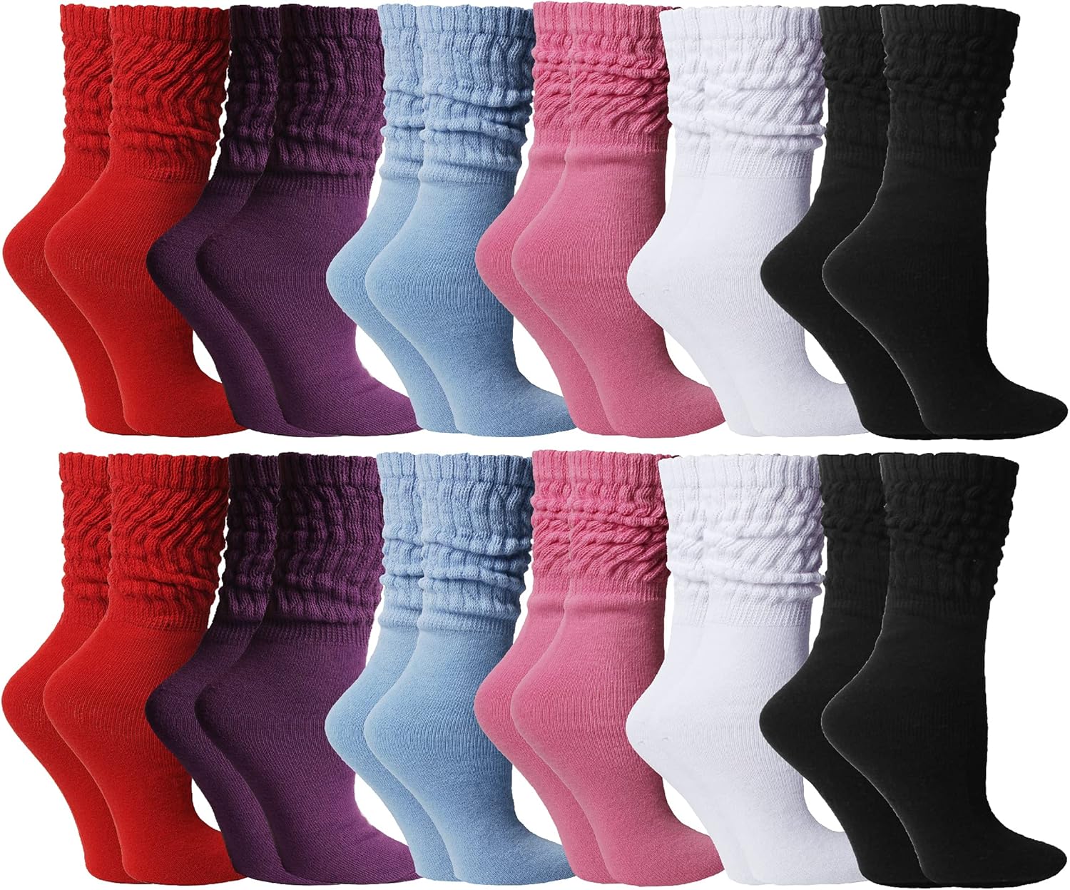 Yacht & Smith 6 Pairs Womens Scrunched Slouch Socks, Cotton Boot Socks Bulk Pack