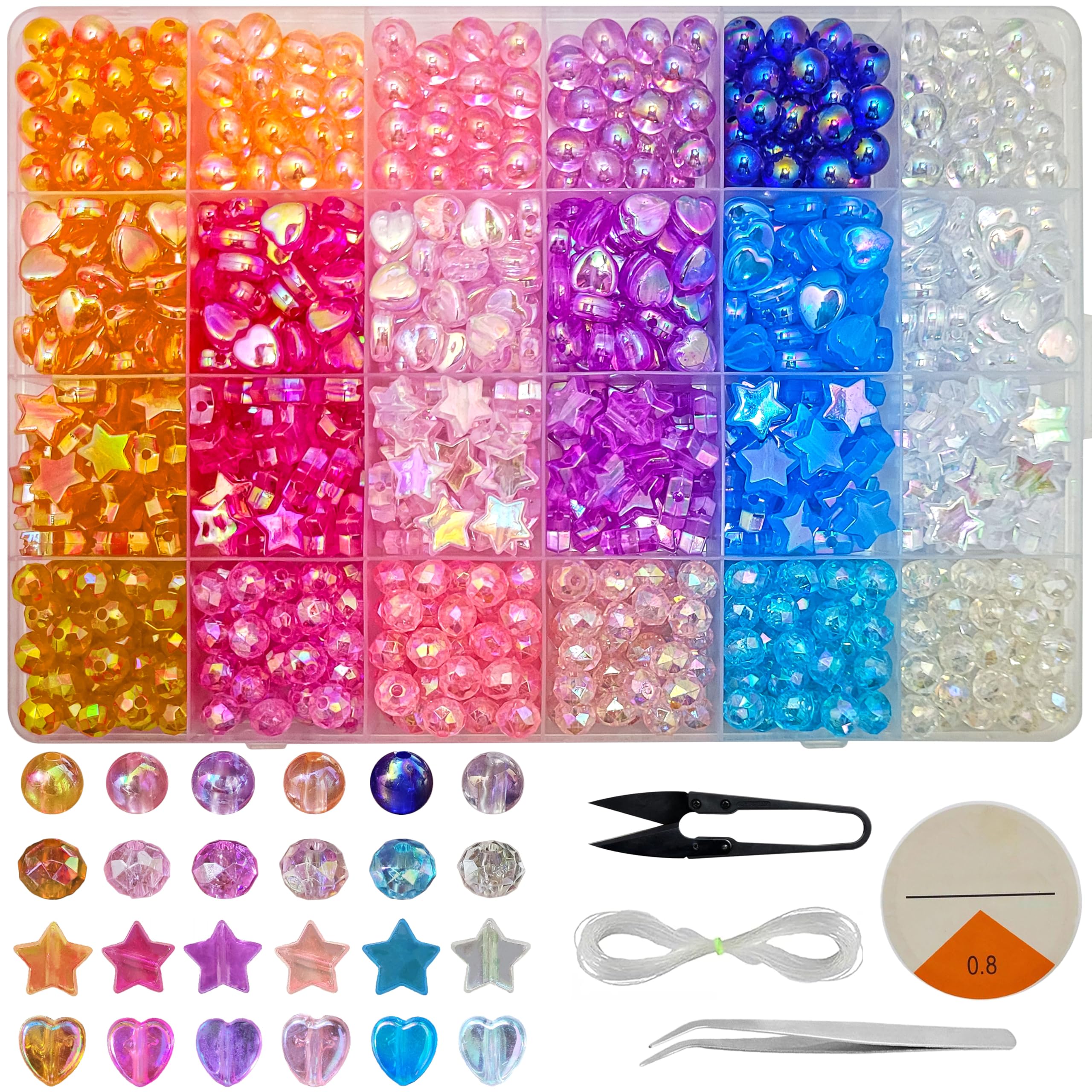 INDIKONB Multicolour Acrylic Rainbow Beads Combo Set | with Storage Organiser Box | Fancy Beads for Kids Jewellery and Phone Charms