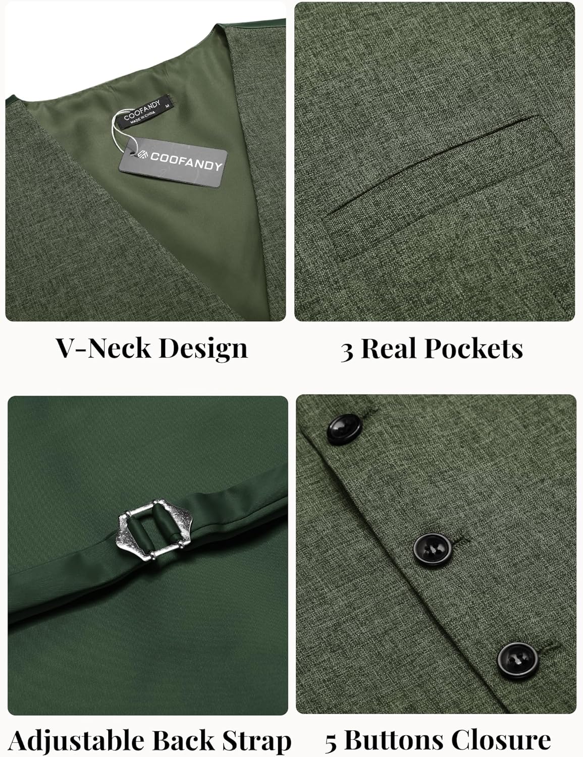 COOFANDY Men Casual Suit Vest Formal Dress Vest Slim Fit Waistcoat Business Wedding - Image 5